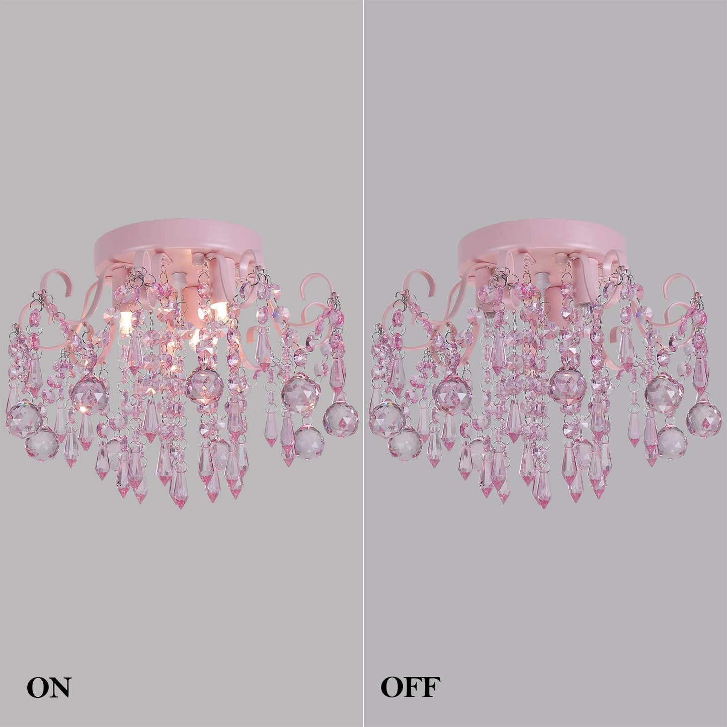 Q&S Mini Chandelier Crystal,Semi Flush Mount Pink Girl Chandelier, Small Crystal Ceiling Light Fixture Bedroom Bathroom Closet Nursery 3 Lights