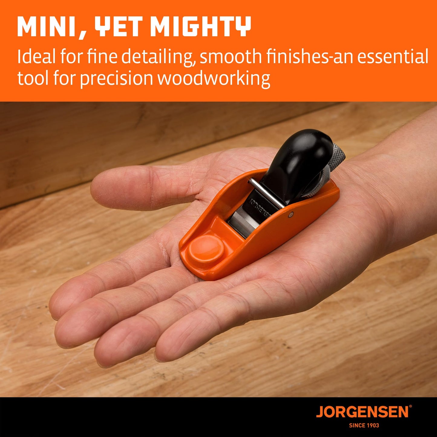 JORGENSEN 3.5" Mini Wood Planer, Small Hand Block Plane for Woodworking & Trimming, Adjustable Cutting Depth, Ductile Iron Body