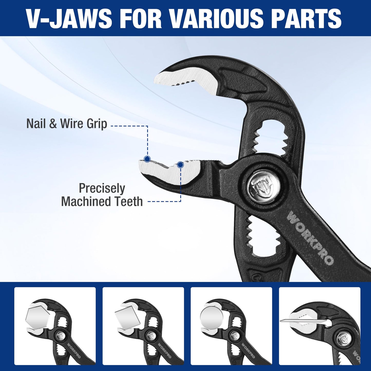WORKPRO 5" Water Pump Pliers, CR-V Locking & Groove Joint, V-Jaw Quick Release, Adjustable Plumbing Pliers with Comfortable Grip