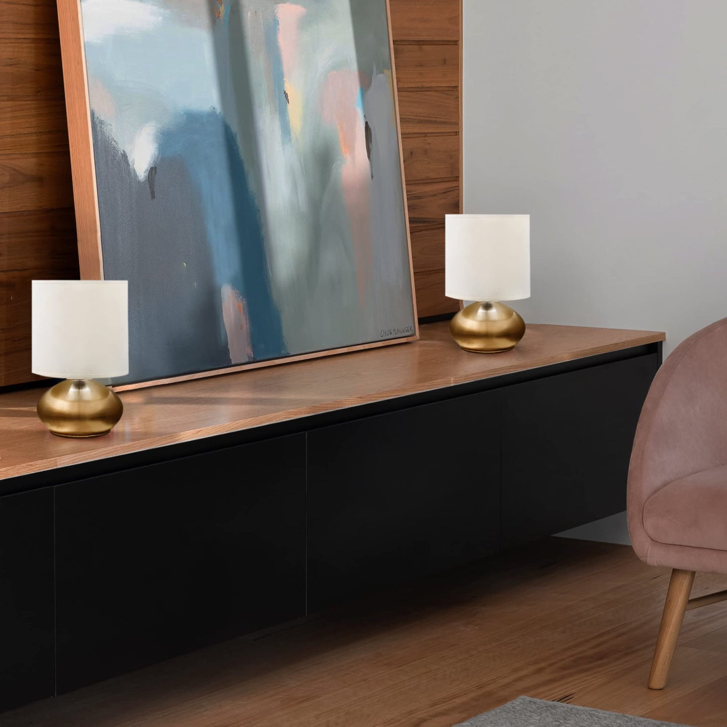 Catalina Lighting 18581-001 Transitional Matching Small Touch Lamp Set, LED Bulb NOT Included, 9.25" Antique Brass, Set of 2