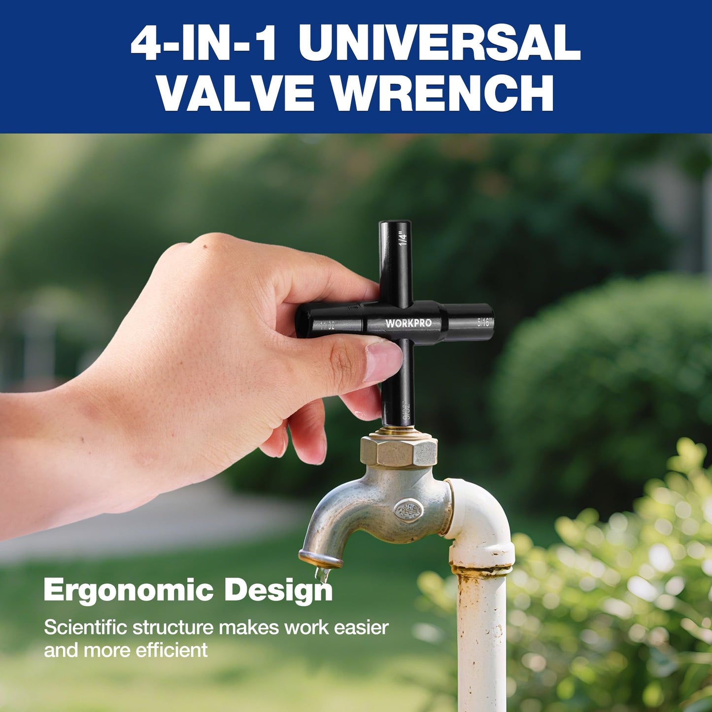 WORKPRO 2PC 4-Way Sillcock Key Set, Heavy-Duty 40Cr Water Valve Tool, 1/4"-11/32" for Faucet, Spigot, Meter & Cabinet – Black