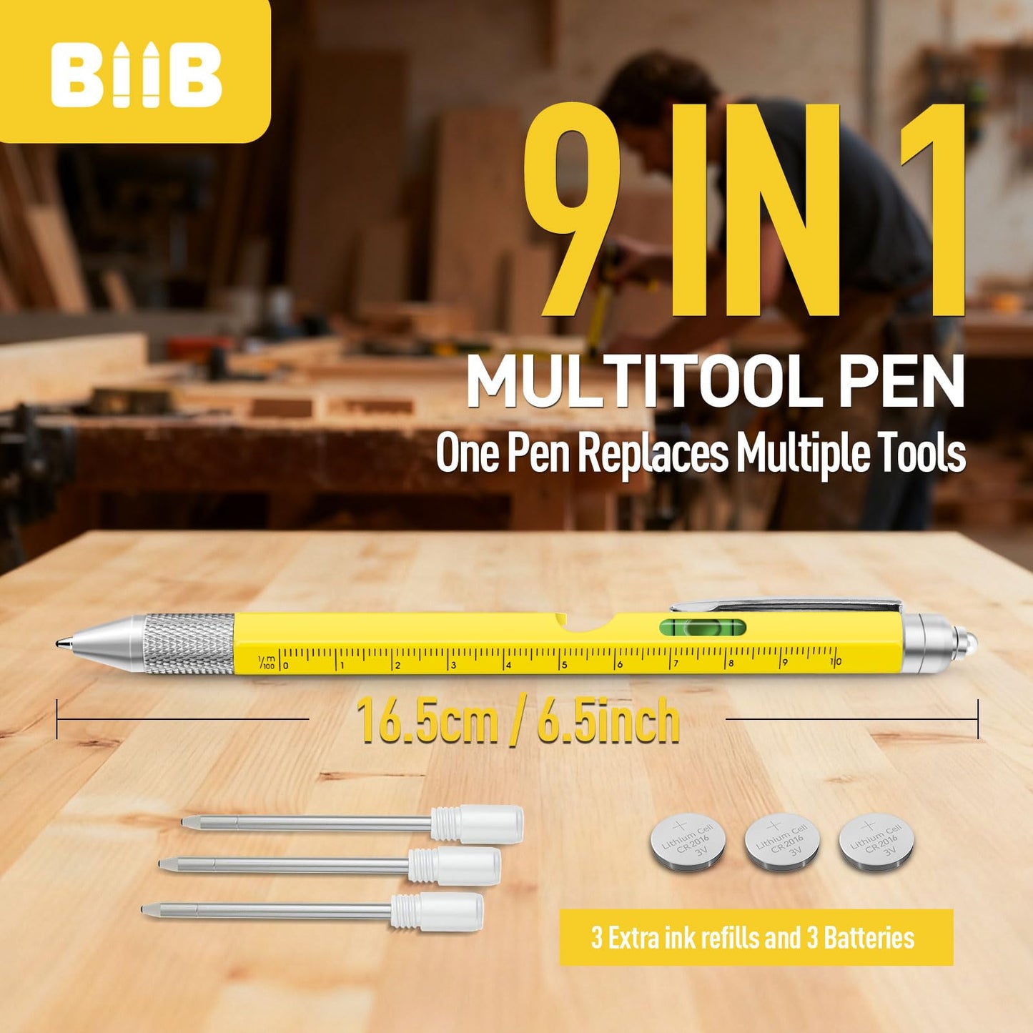BIIB 9-in-1 Multitool Pen for Men – Valentines, Birthday & Dad Gifts, Cool Gadgets, Personalized Gift Ideas for Him