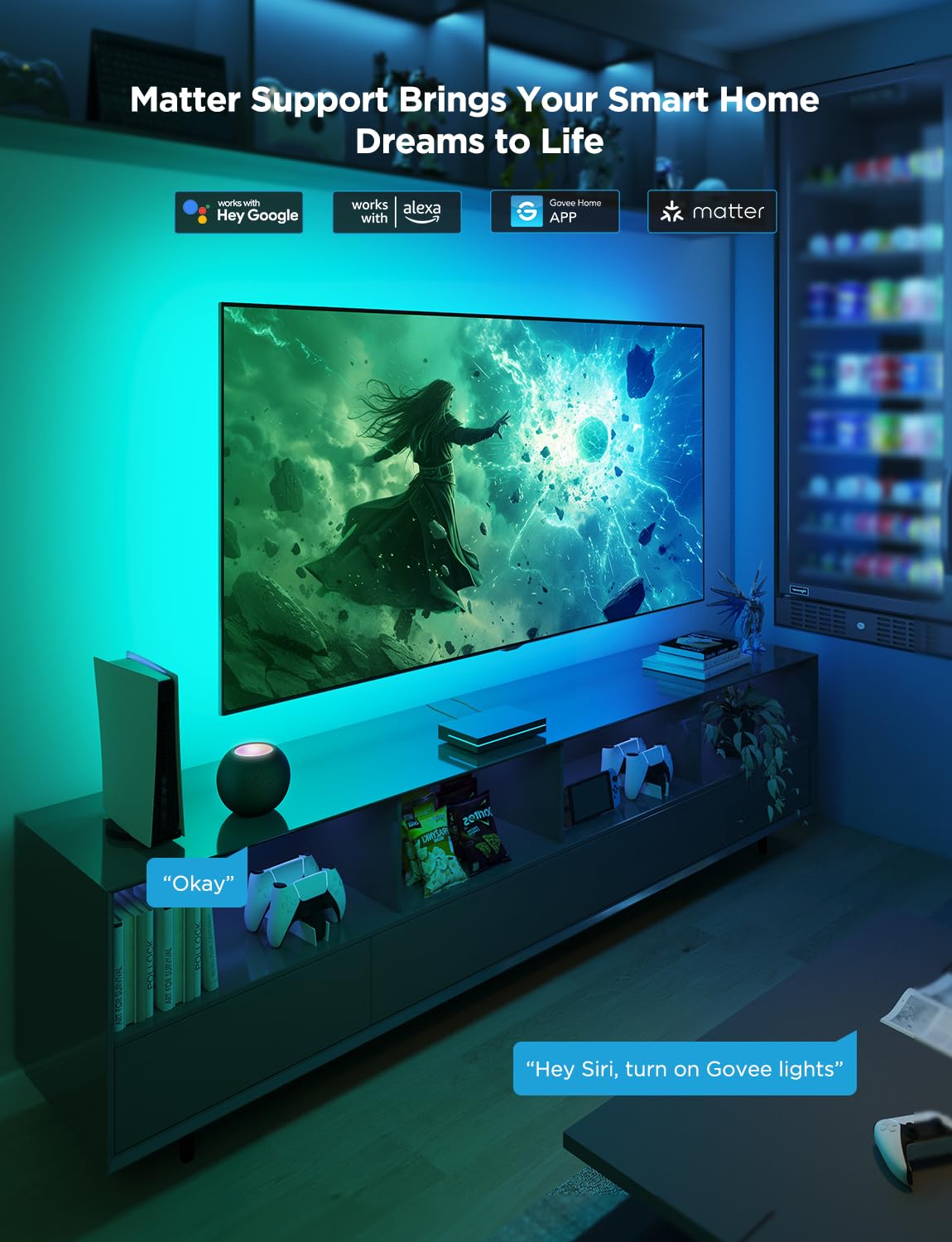 Govee HDMI 2.1 Sync Box 2 with TV Backlight, AI RGBIC, 8K@60Hz, 4K@144Hz, VRR/ALLM, Matter & Alexa, 55–65" TVs