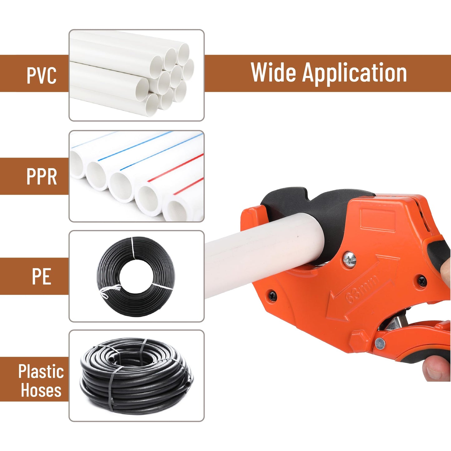 Bates PVC Pipe Cutter, Ratcheting Tool for PVC, PEX & Plastic Pipes up to 2-1/2", Heavy-Duty Orange Shears