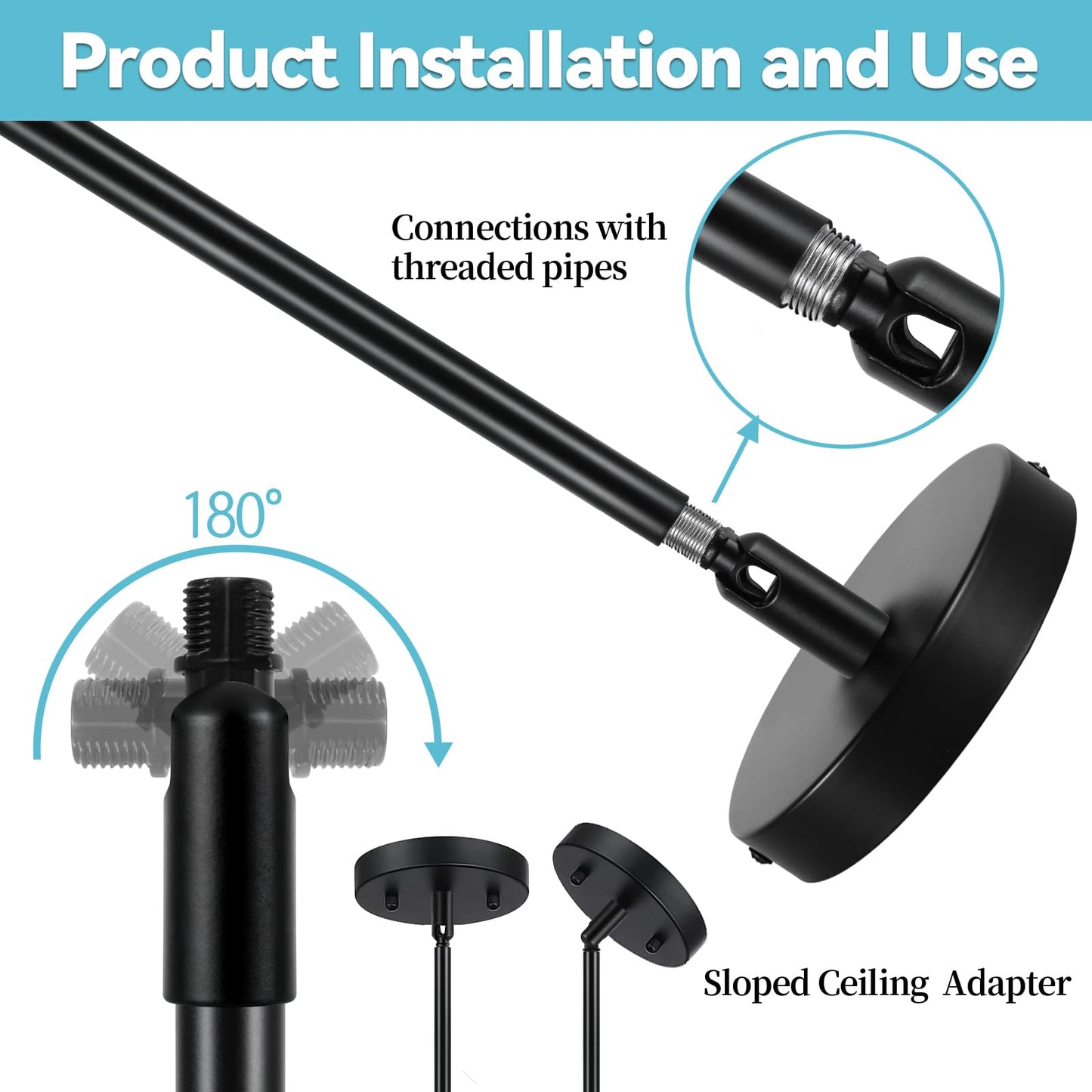 Haligate Matte Black M10 Threaded Extension Rod for Pendant Light, Island Lighting, Chandeliers,Lighting Fixture downrods & Stems,12 Inches