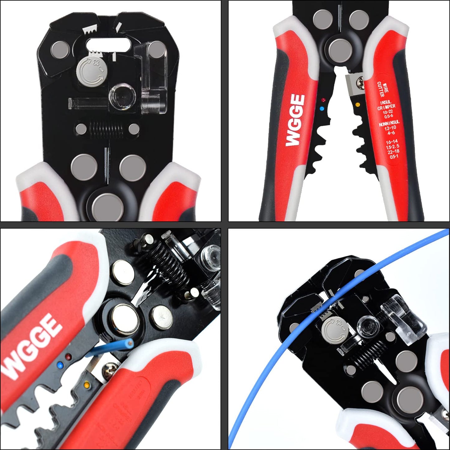 WGGE WG-014 3-in-1 Self-Adjusting Wire Stripper, Cutter & Crimper, AWG 10-24, 8" Automatic Wire Stripping Pliers Tool