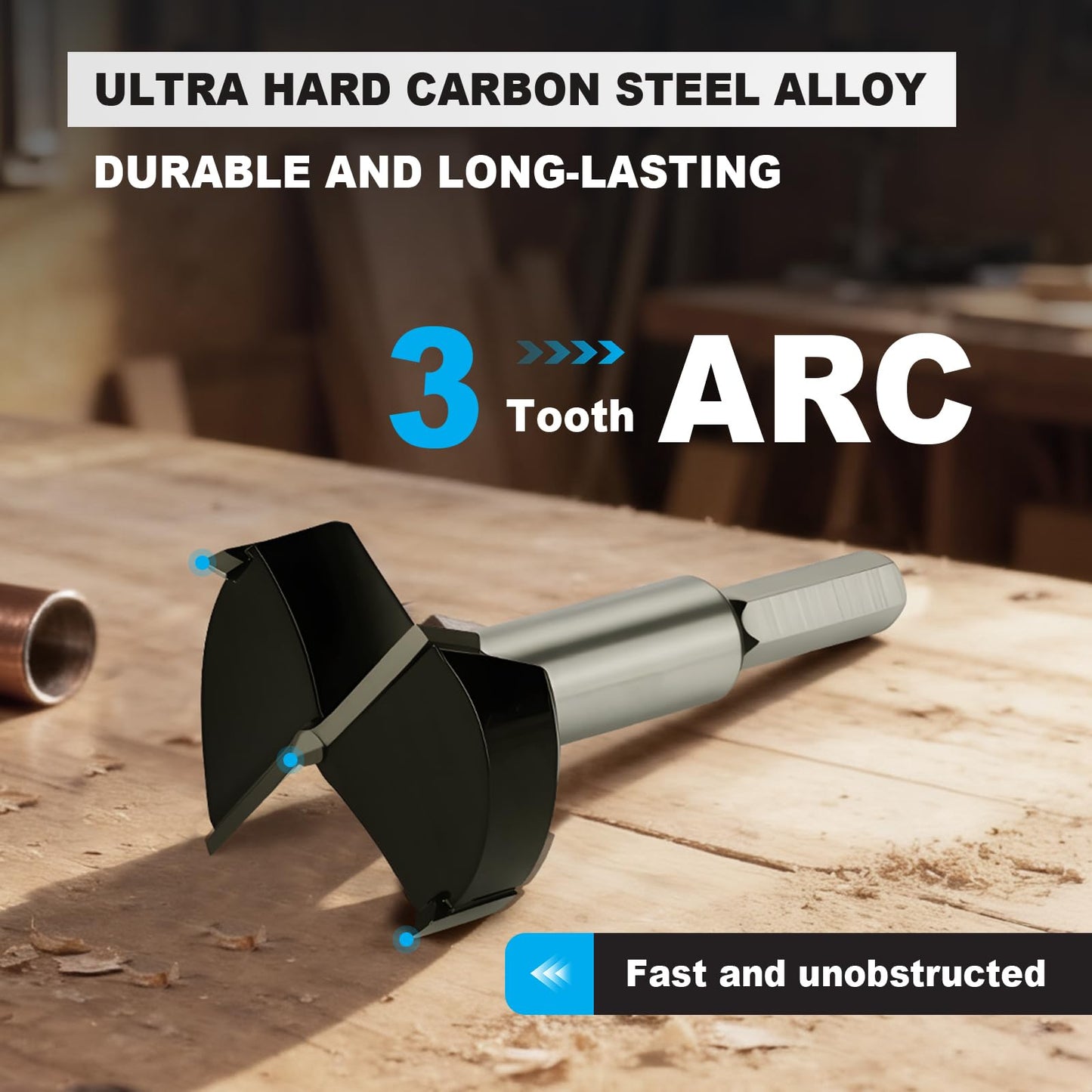 1-1/2 Inch Forstner Drill Bit Carbide Tipped,Woodworking Hinge Cutter for Precise Flat Bottom Holes in Hard Wood,Plywood,Plastic - Professional Grade