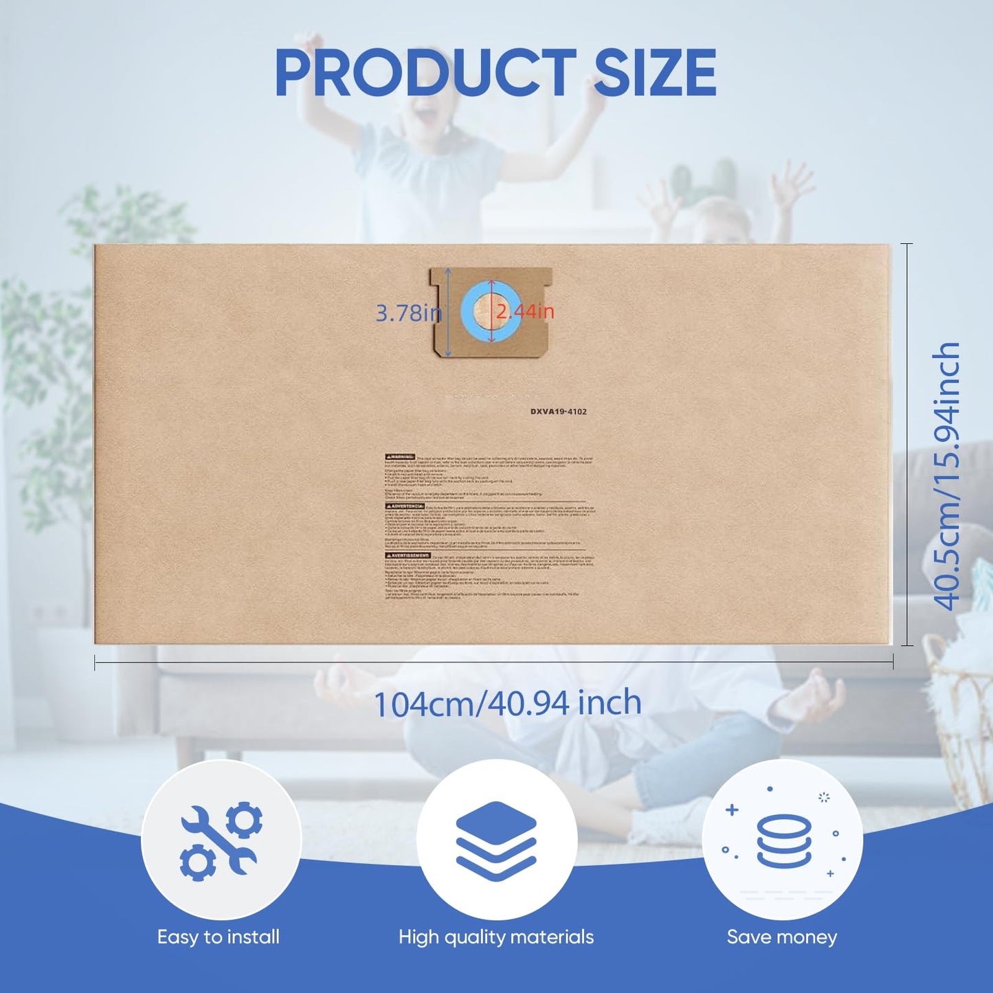 BIHARNT 12 Pack DXVA19-4102 Dust Bags for DEWALT 12-16 Gallon Wet Dry Vacuum, Compatible with DXV12P DXV14P DXV16P DXV16PA DXV16S