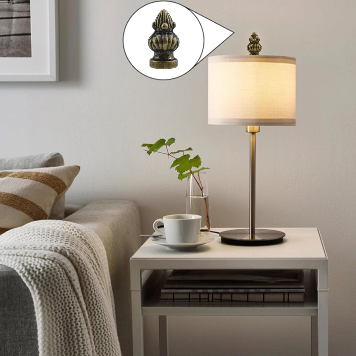 MARRTEUM Antique Brass Lamp Finial Cap Knob Retro Lamp Finial Decoration with Dual-Thread Screw for Lamp Shade, Fit Both 3/8" and 1/4-27, 1 Pack