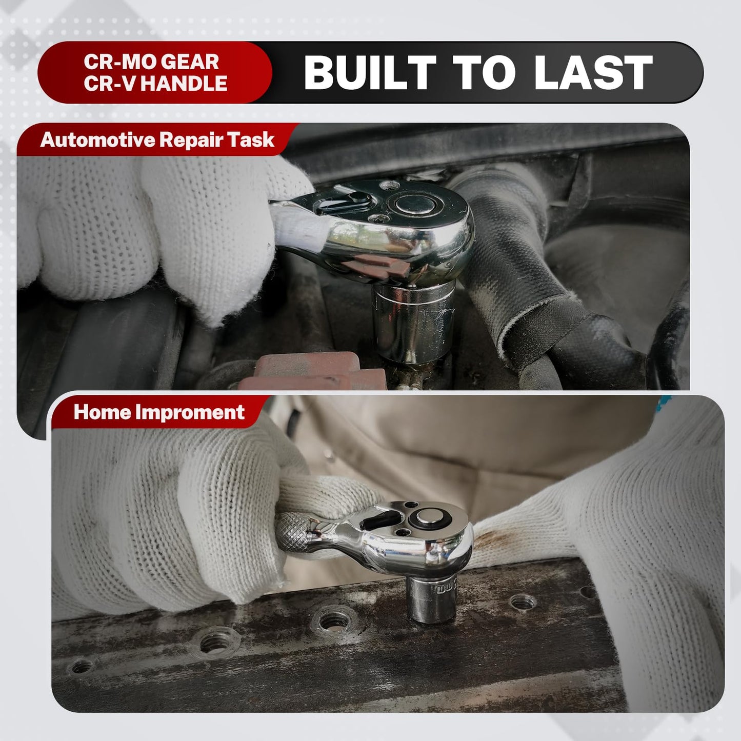 TOMMARS Stubby Ratchet Set, 1/4", 3/8", 1/2" Drive Ratchet Handle Wrench 72-Tooth Quick-Release Reversible, Gift for Men Mechanic Hand Tools