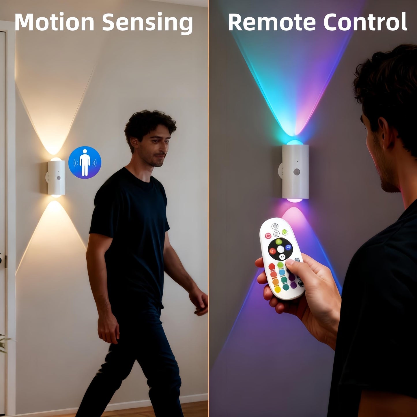 4-Pack Rechargeable RGB LED Wall Lamps with Motion Sensor, Remote, Dimmable, Magnetic Mount, 1200mAh Battery – Stair, Hall, Bedroom, Kitchen