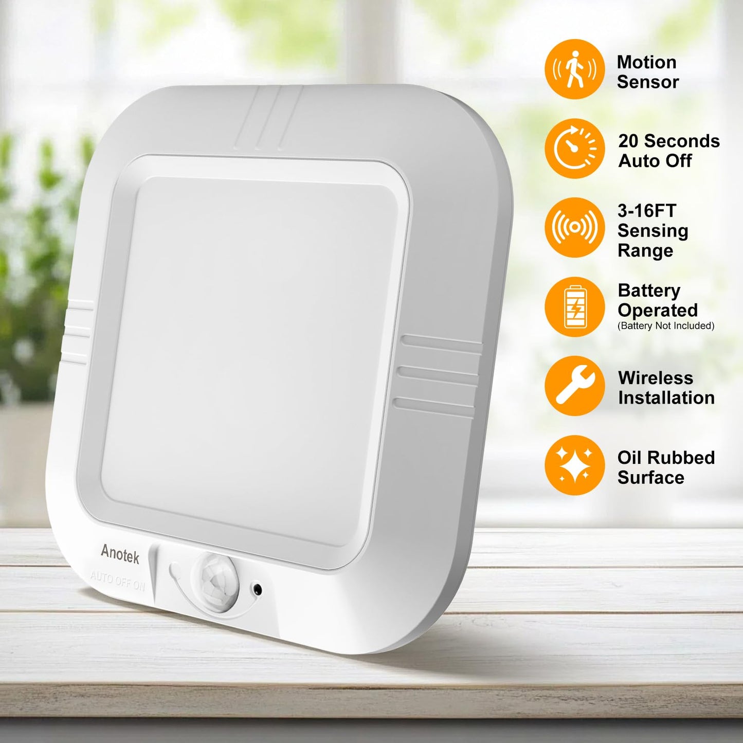 ANOTEK Motion Sensor Ceiling Light, 48 LED, 180LM 6000K, Battery Operated, Wireless, Motion Activated for Closet, Pantry, Shed – 2 Pack