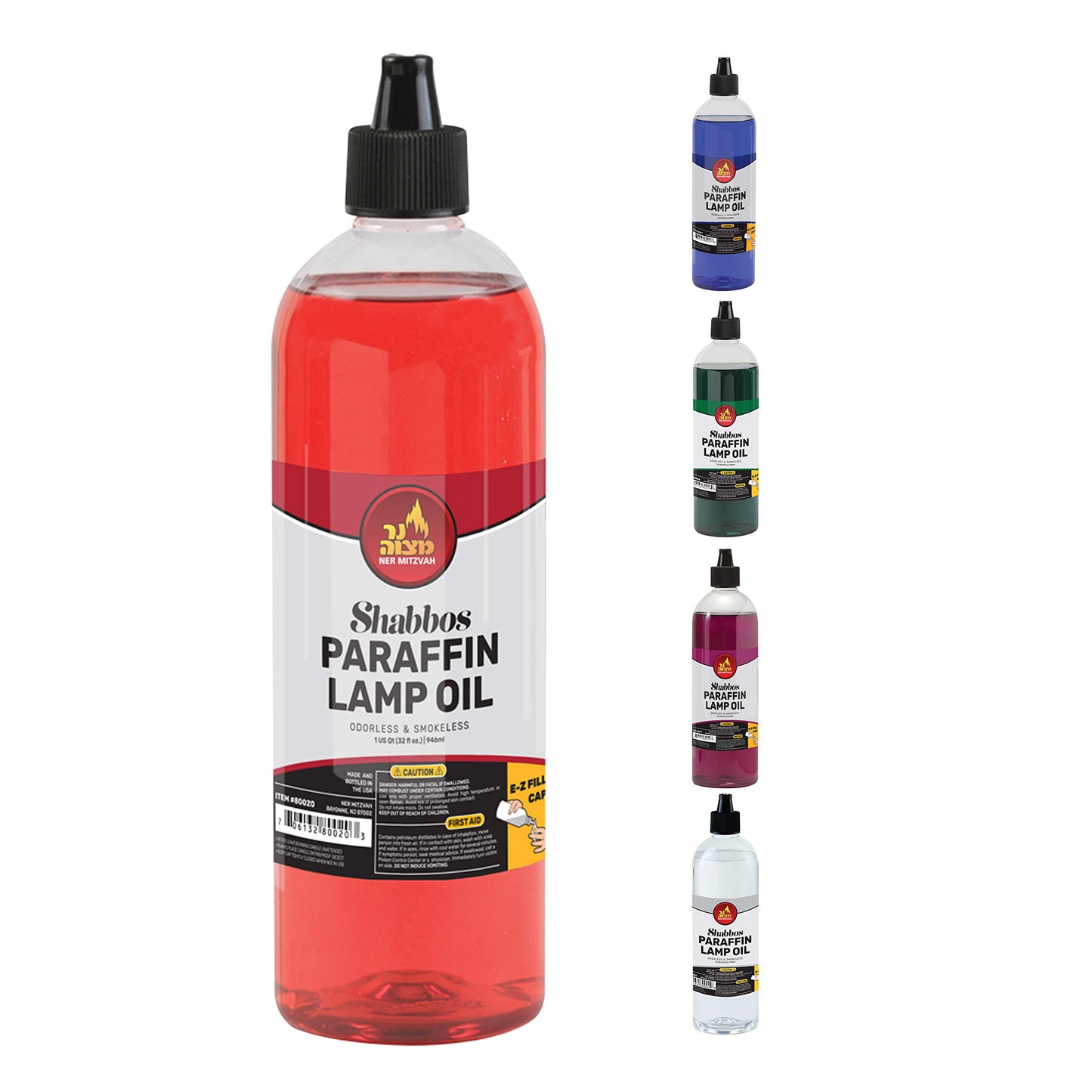 Ner Mitzvah Paraffin Lamp Oil, Red Smokeless, Odorless, Clean Burning Fuel for Indoor and Outdoor, Use with E - Z Fill Cap and Pouring Spout, 32oz