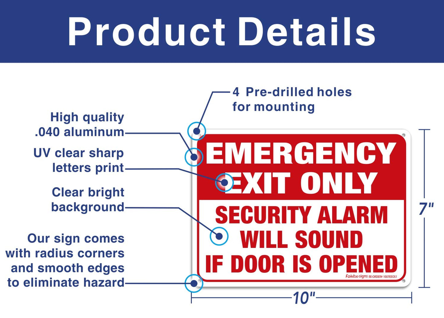 Emergency Exit Only Sign 2-Pack, 10x7in Rust-Free Aluminum, UV Protected, Weatherproof, Waterproof, Durable, Easy Install