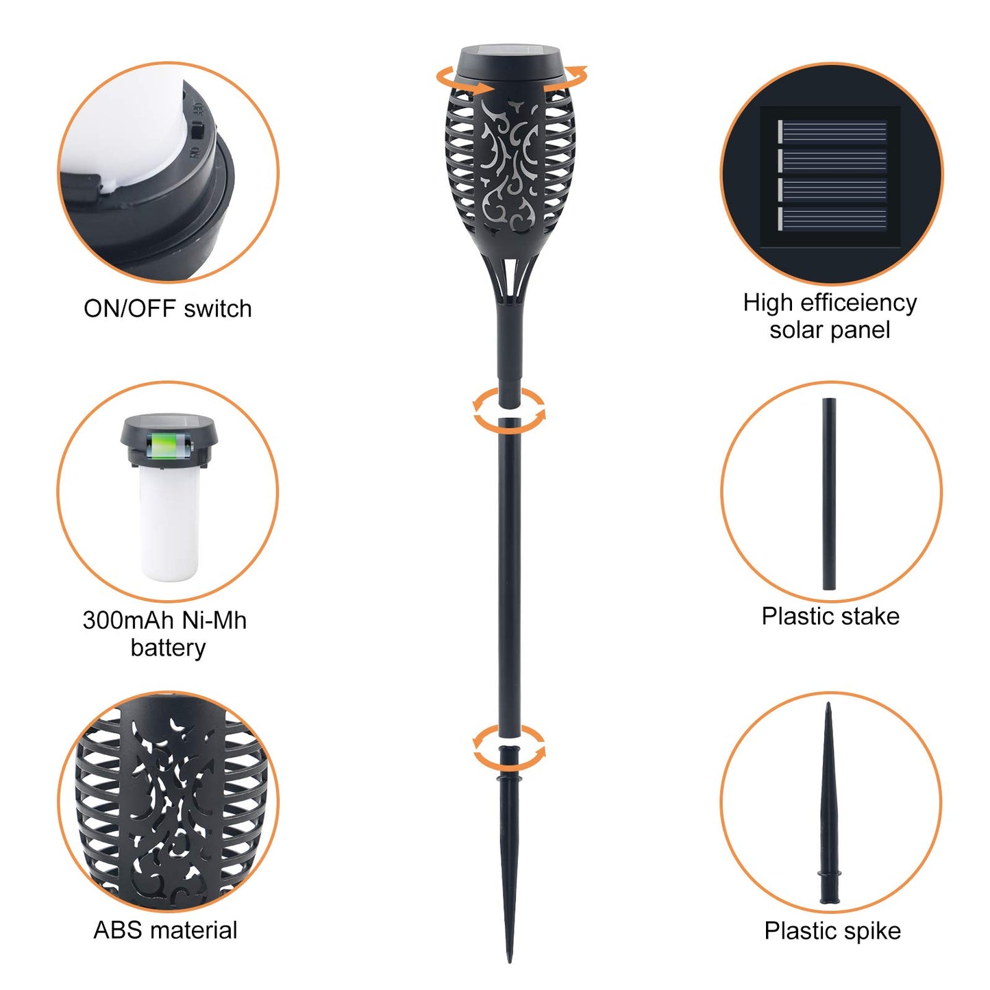 Permande 16-Pack Solar Torch Lights, Flickering Flame, Waterproof Outdoor Garden Pathway Yard Lights, Auto Dusk-to-Dawn