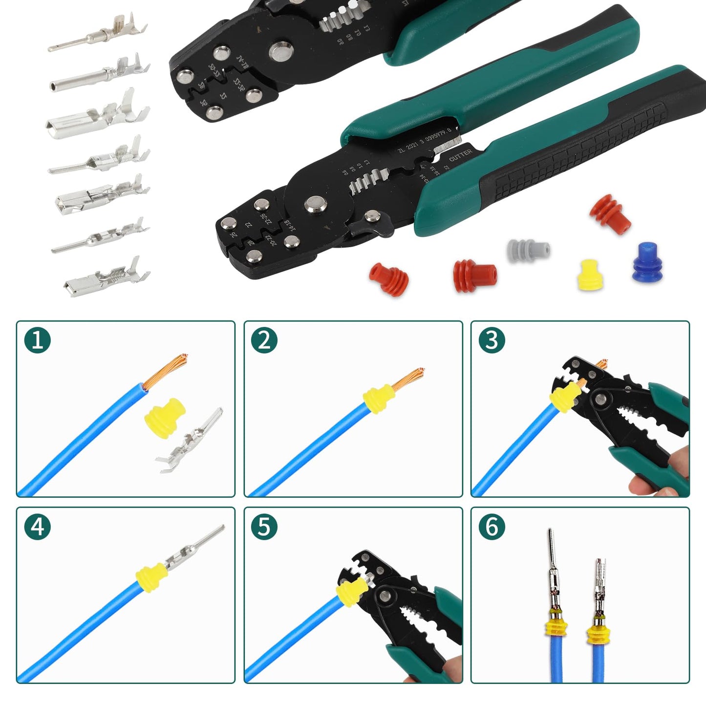 812-Pc Pin Connector Kit with Crimping Pliers, Non-Insulated Male & Female Terminals 1-3.5mm, Plug Removal for Car & Automotive Wiring
