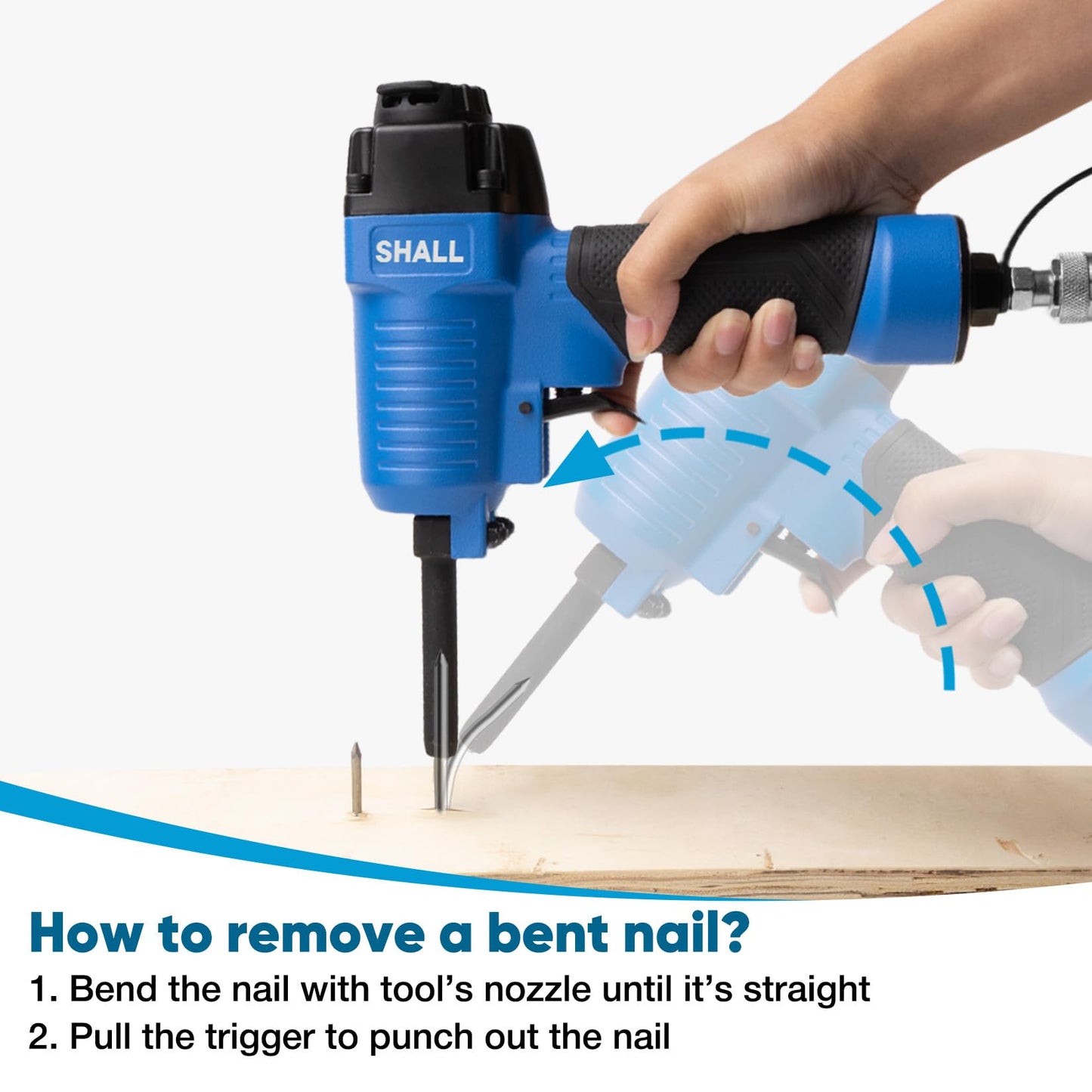 SHALL Pneumatic Nail Remover & 7.5" Pry Bar Set, Heavy-Duty Air Nailer, 9-16 Gauge Nail Puller, 60-100 PSI, 1/4" NPT Air Inlet