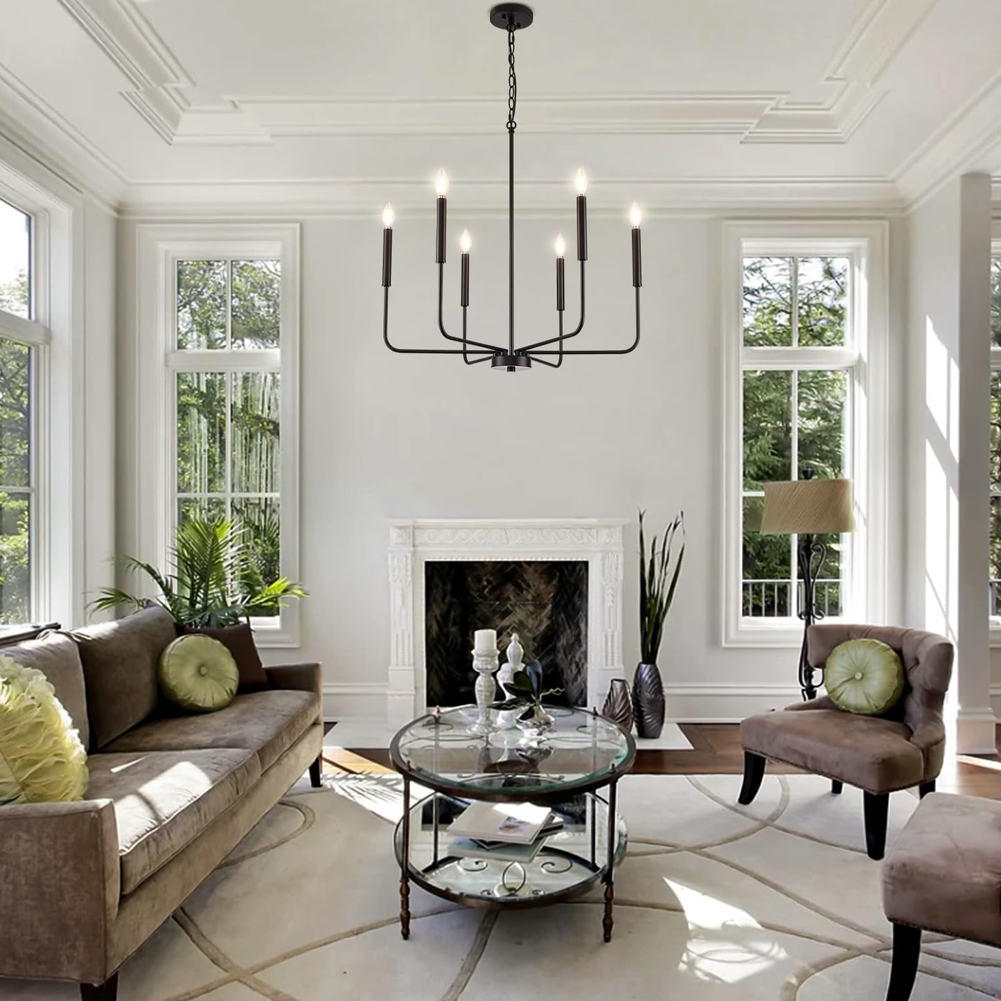 ONESMING 6-Light Modern Black Chandelier, Metal Farmhouse Hanging Pendant Light for Dining Room, Kitchen, Living Room, Bedroom