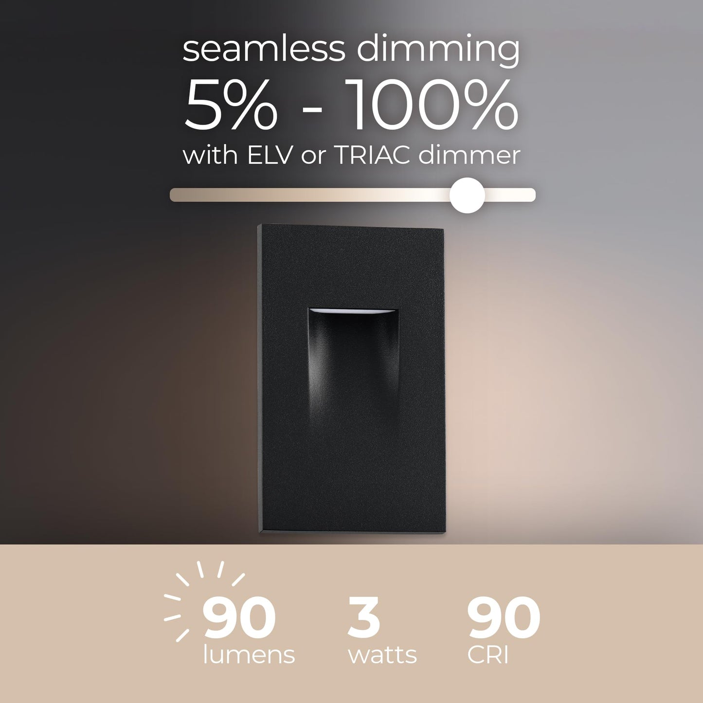 East Grove LED Step & Deck Light, 120V, Indoor/Outdoor, 3-CCT 2700K-4000K, Vertical, Matte Black