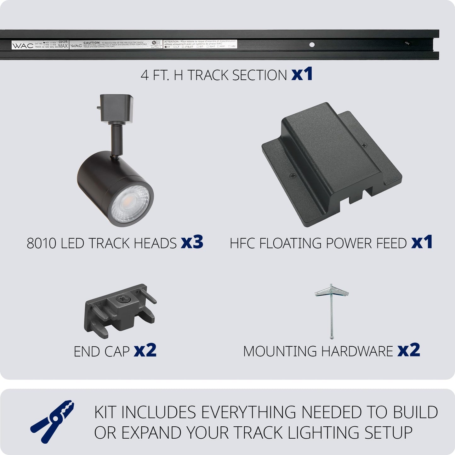 **WAC Lighting Charge 8010 LED 3-Light Track Kit, 27W, 4ft Track, Floating Canopy Feed, 5-CCT Selectable, Dimmable, White**