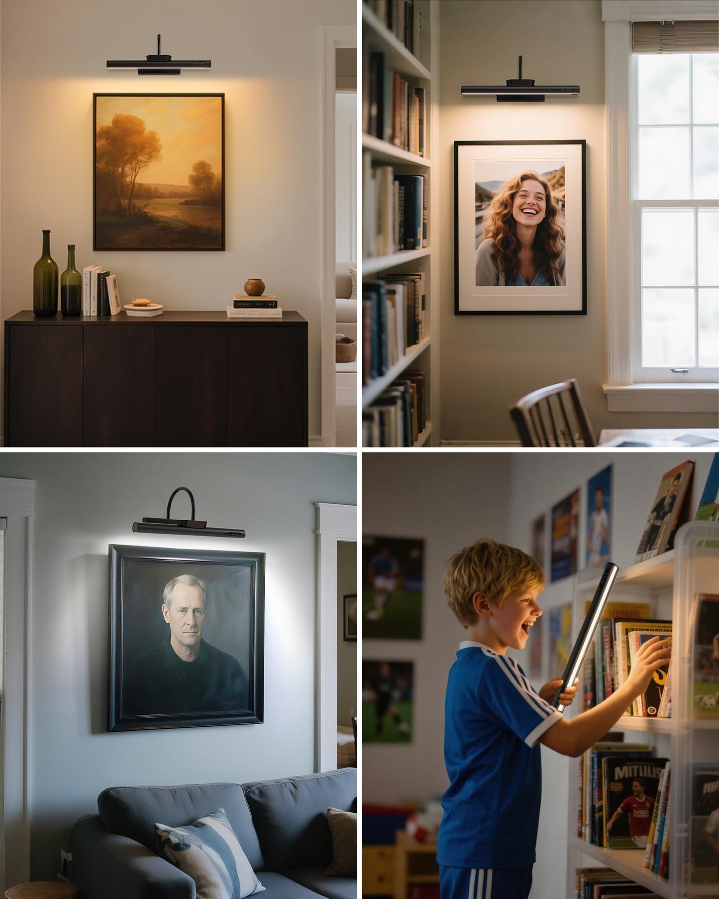 **Bridika Battery Operated Picture Light, 13.8” Rechargeable Art Light, 3 Color Modes & Dimmable Brightness for Paintings, Gallery, Bedroom, Black**