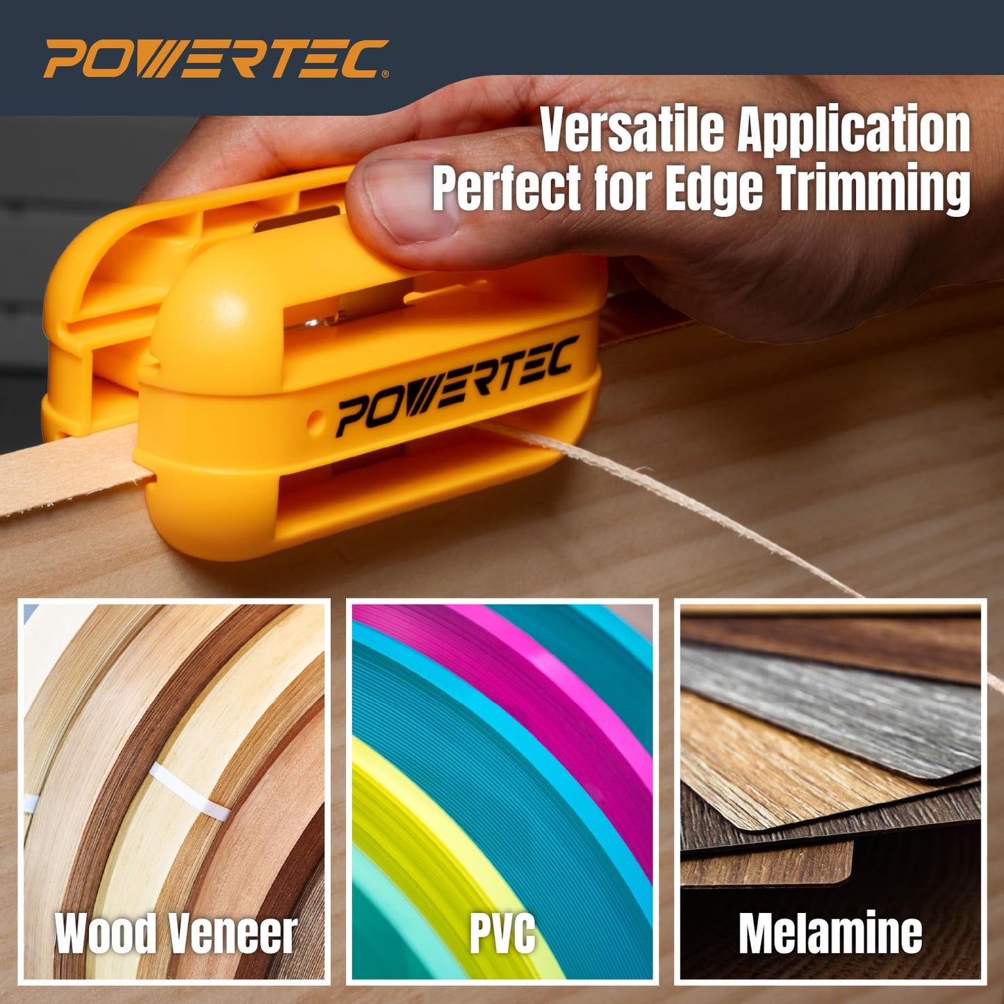 POWERTEC Dual Edge Banding Trimmer – 420 Stainless Steel Blade, ABS Body, Pneumatic for Wood, PVC, Veneer Edges, Single/Double Edge