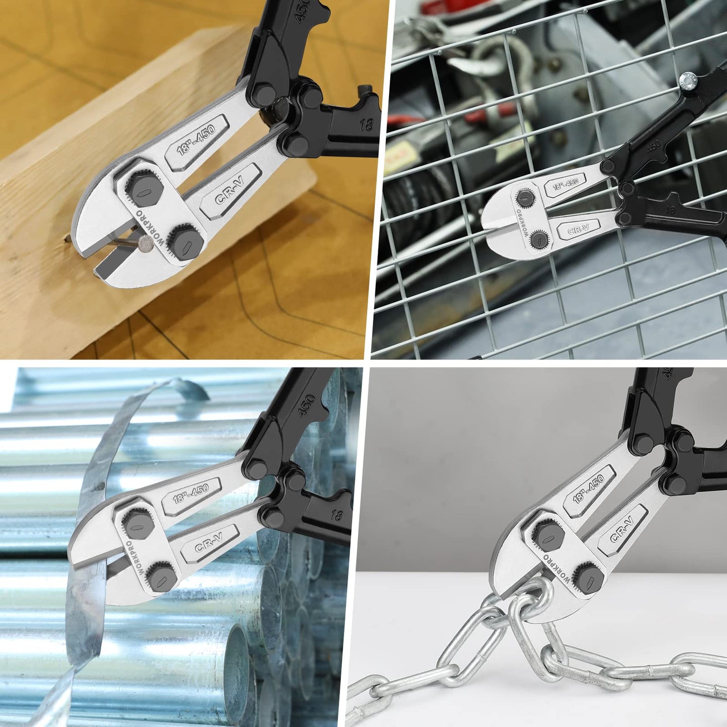 WORKPRO 18" Foldable Bolt Cutter with Comfort Grip, Chrome Vanadium Steel Blade for Rods, Bolts, Wires, Chains & Rivets