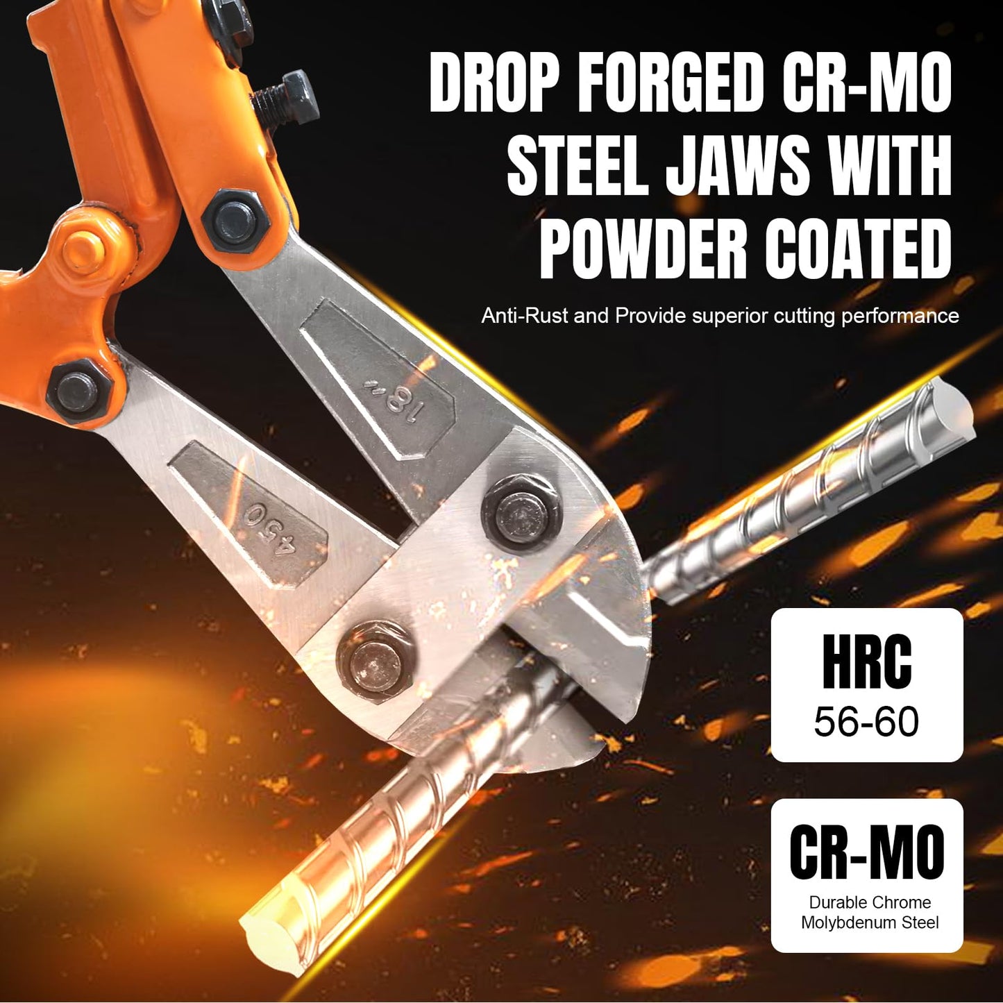 WADFOW 18" Bolt Cutter, Heavy-Duty Medium Cutters with Ergonomic Soft Grip Handle for Fence, Wire, Chain, Screws, Rivets & Padlocks