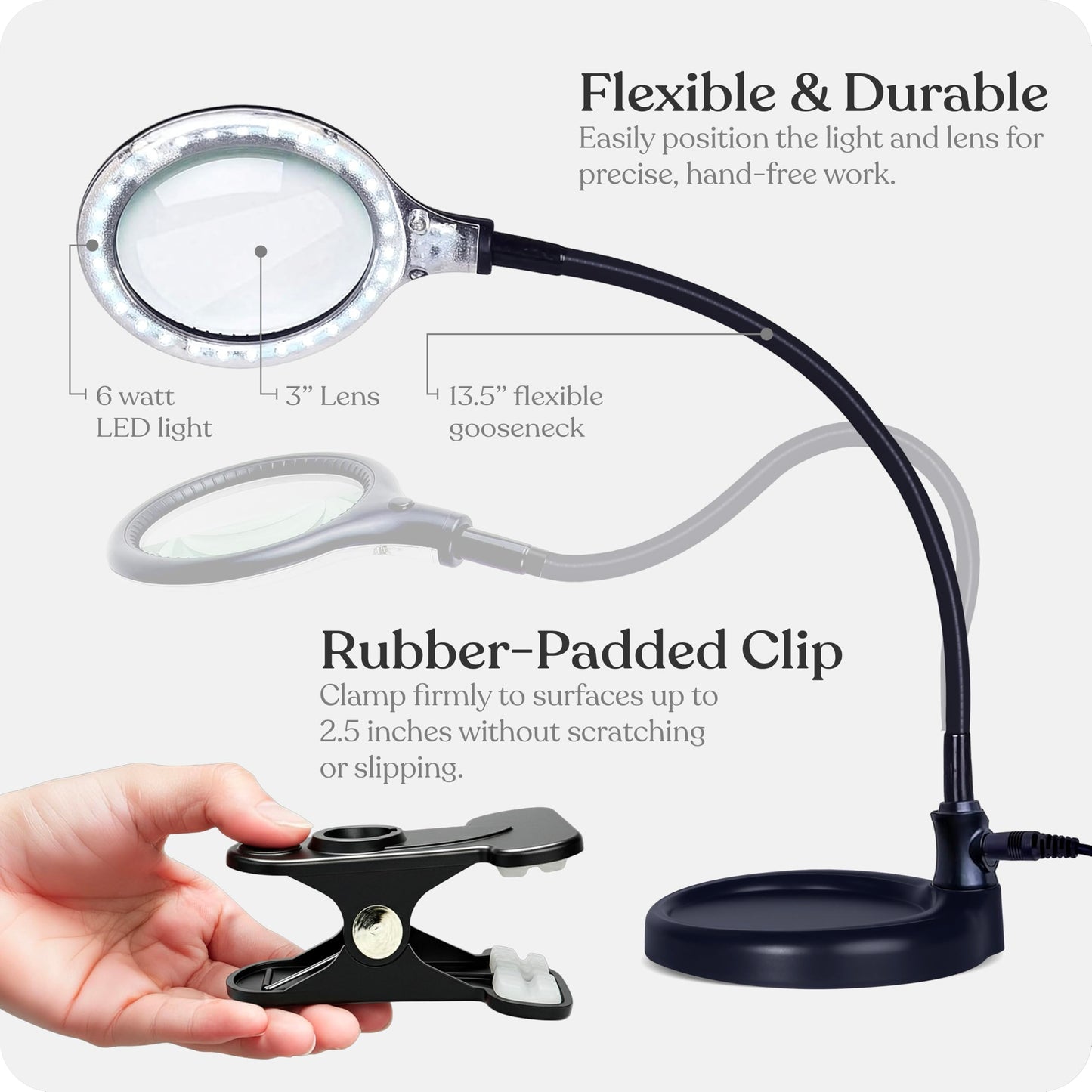 Brightech LightView Pro Flex 2-in-1 Magnifying Desk Lamp, 2.25X LED Lighted Magnifier, Adjustable Gooseneck for Reading, Crafts & Close Work