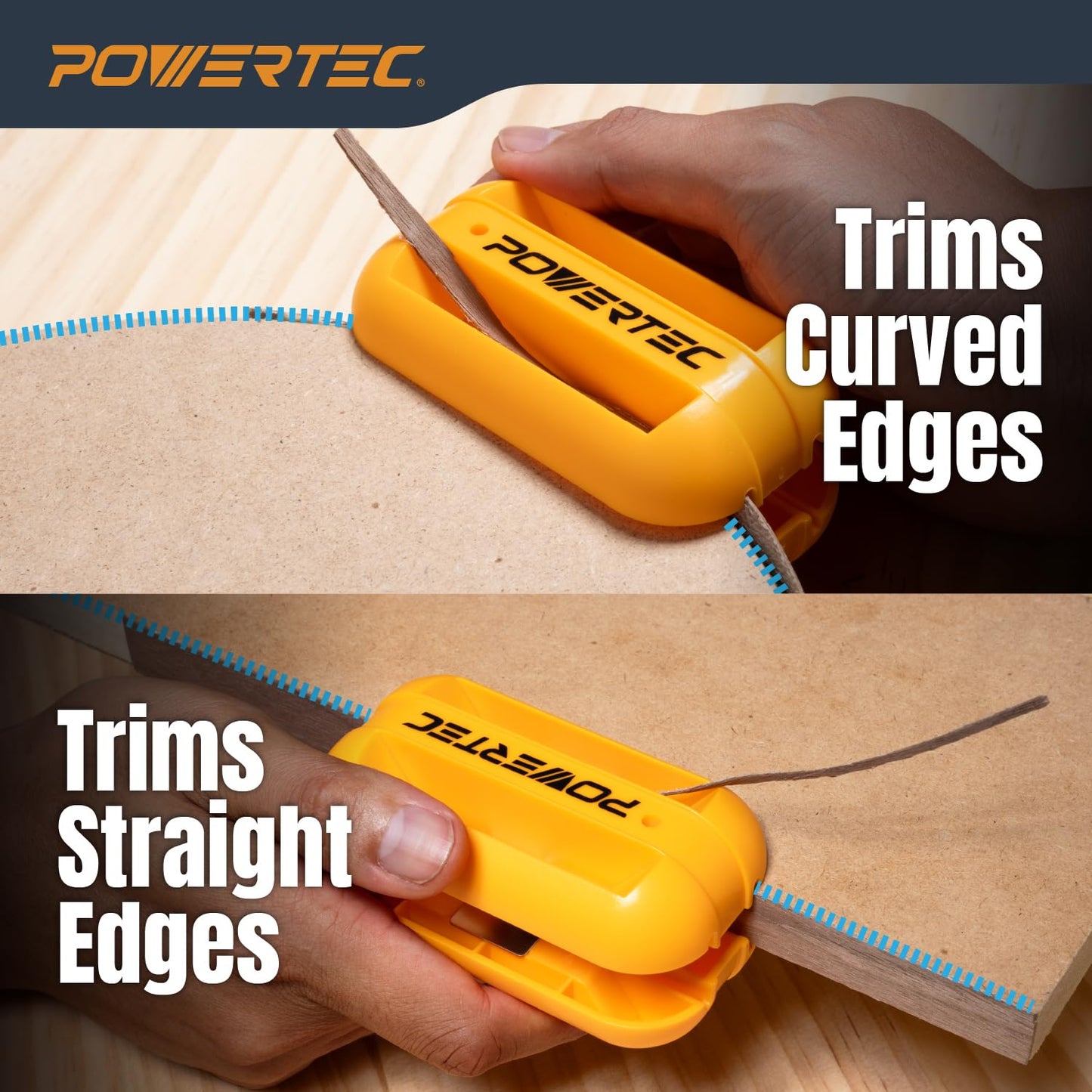 POWERTEC Dual Edge Banding Trimmer – 420 Stainless Steel Blade, ABS Body, Pneumatic for Wood, PVC, Veneer Edges, Single/Double Edge