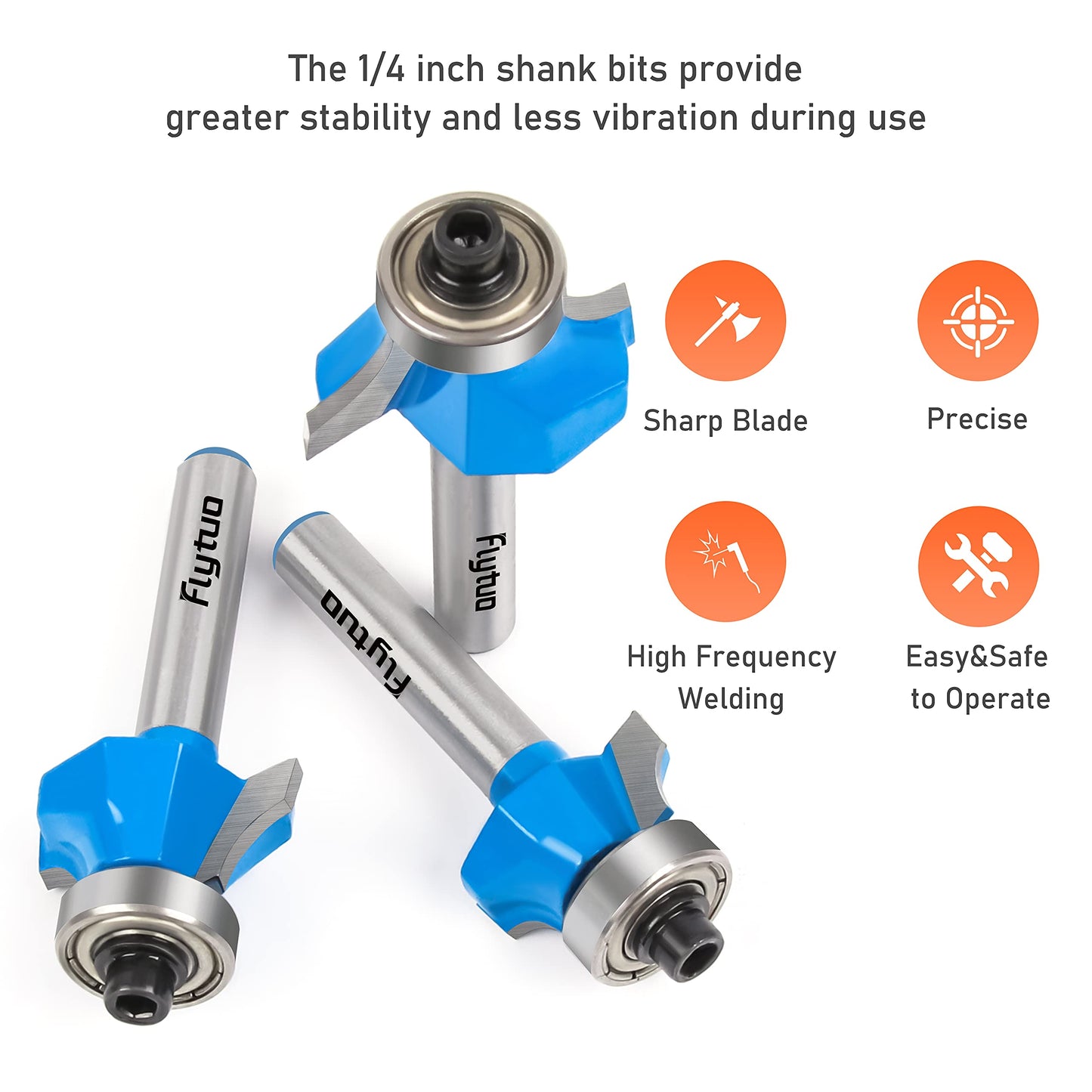 Flytuo 3-Piece Roundover Router Bit Set, 1/4" Shank, Corner Rounding Edge-Forming Bits, 1/4", 3/8", 1/2" Radius