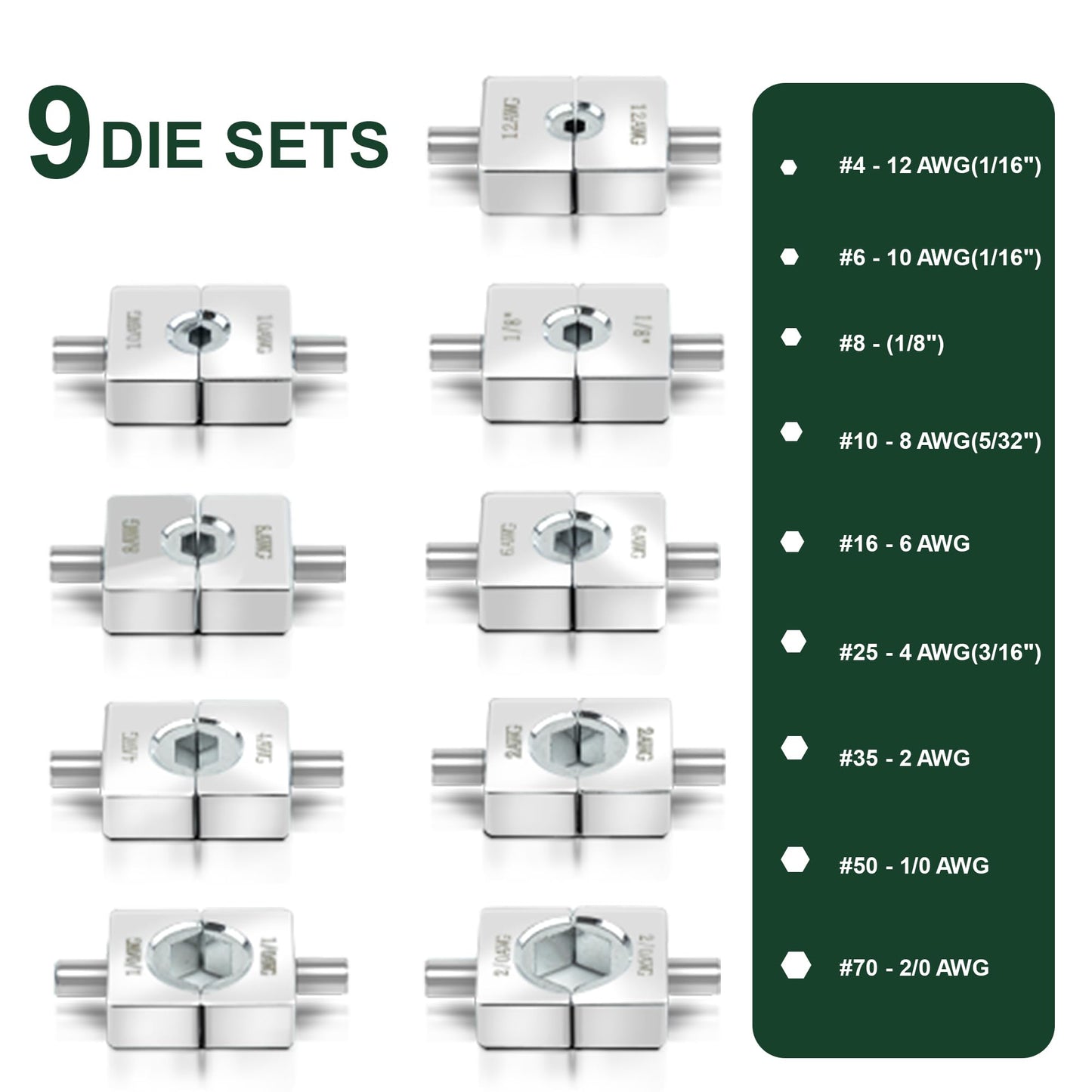 UTZIKO Hydraulic Cable Lug Crimper 10 US TON 12 AWG to 00 (2/0) Electrical Terminal Cable Wire Tool Kit with 9 Die (12awg~00awg Crimping Tool)