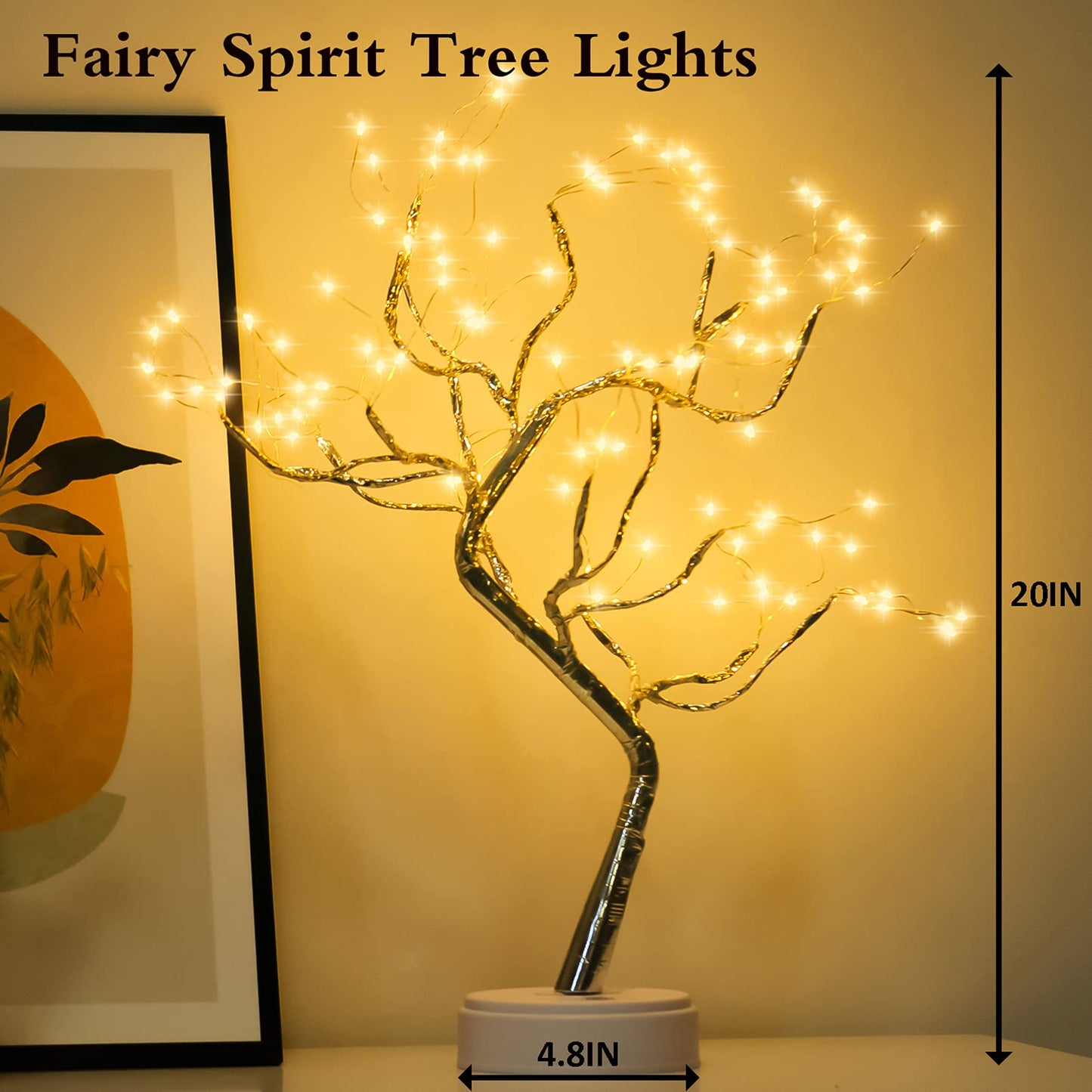 PXBNIUYA 108 LED Sparkly Fairy Tree Lamp, Warm White, Remote Control, USB/Battery, 8 Modes, DIY Bonsai Decor, Festival Decoration Light