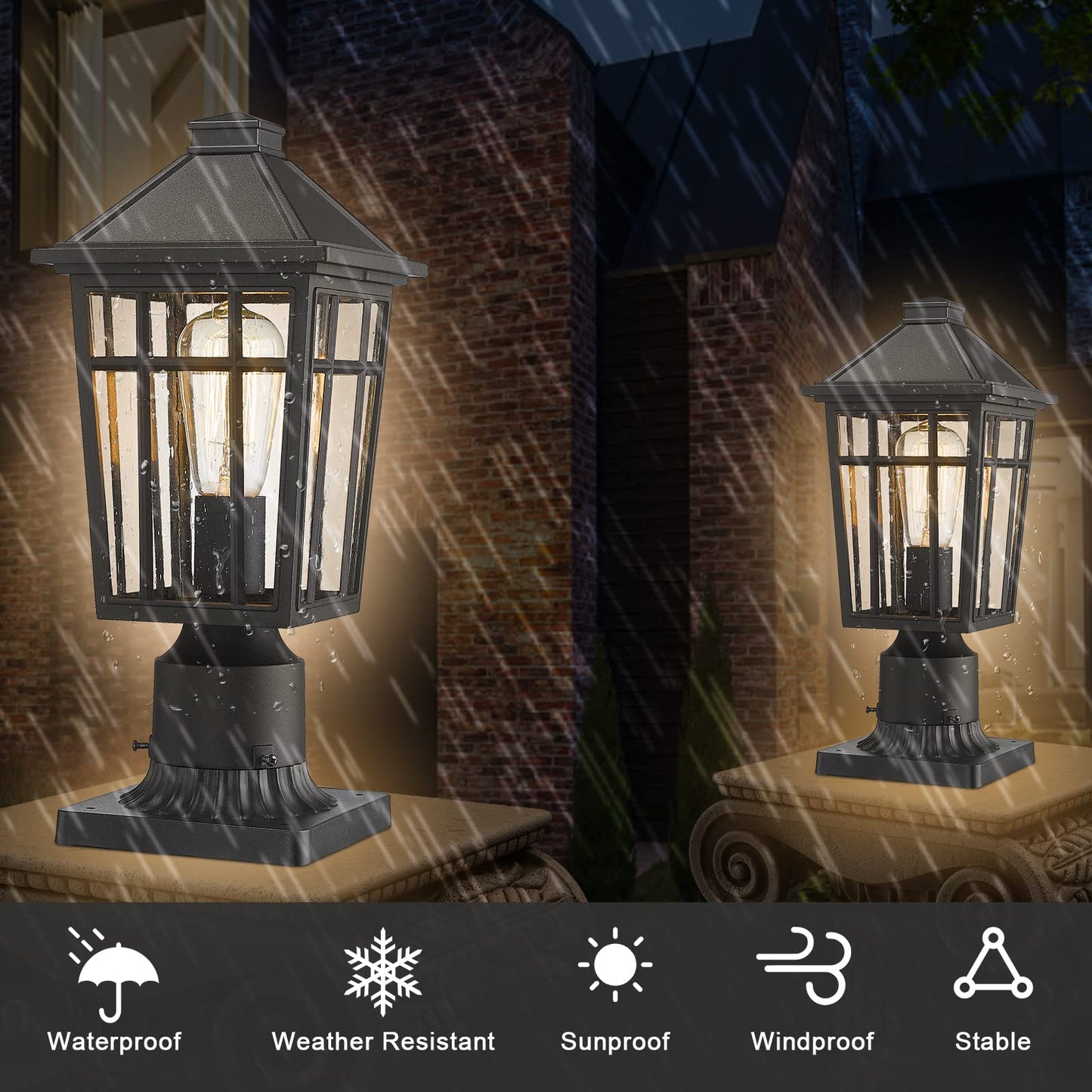 Darkaway Outdoor Post Light, Waterproof Aluminum & Glass Lamp, Black, 1-Pack for Garden, Patio, Deck, Pathway Lighting