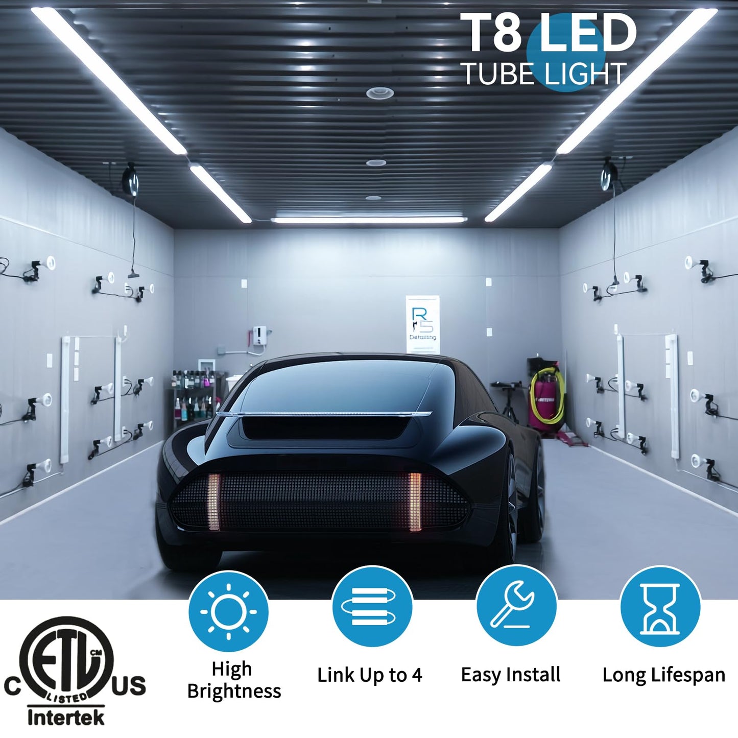 SHOPLED 8FT LED Shop Light 90W 11700LM 6000K Cool White, 300° D-Shape, Linkable T8 Tube, 4-Pack for Garage, Workshop, Warehouse