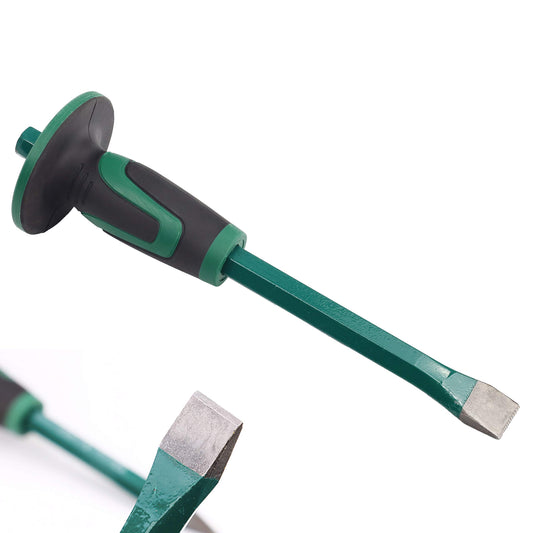 Mason Chisel with Hand Guard, 12-Inch Heavy Duty Flat End Stone & Concrete Chisel for Demolition, Carving, Scaling & Breaking