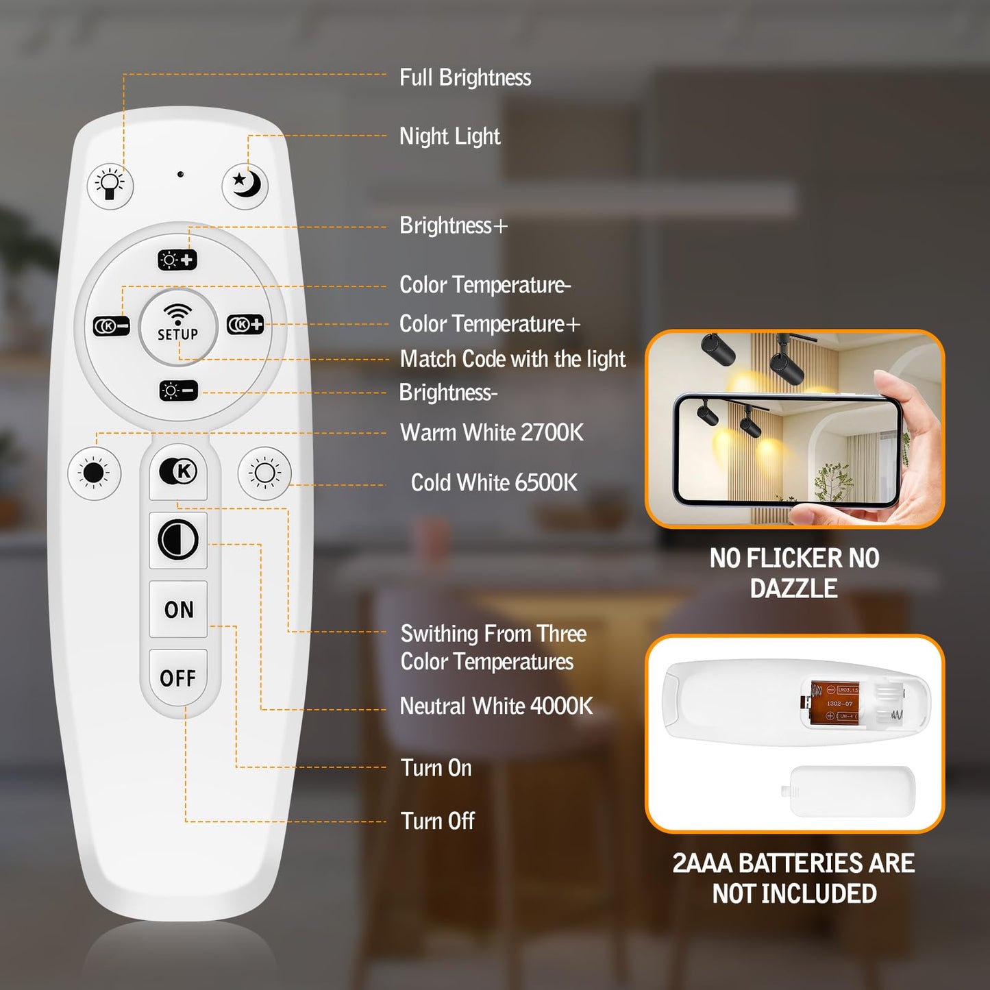 2025 Upgraded 10-Color Zoomable 12W LED Track Lights, Dimmable H-Track Spotlight 15°-60°, CRI90, 1200lm, Remote, 4-Pack Black
