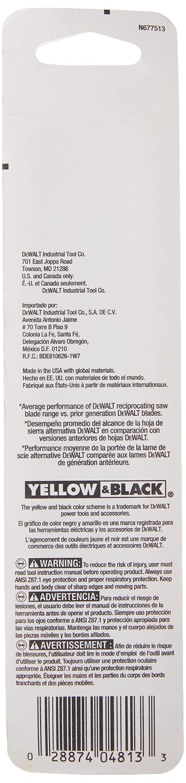 DEWALT Reciprocating Saw Blades, Straight Back, Bi-Metal, 6-Inch 24 TPI, 5-Pack (DW4813)