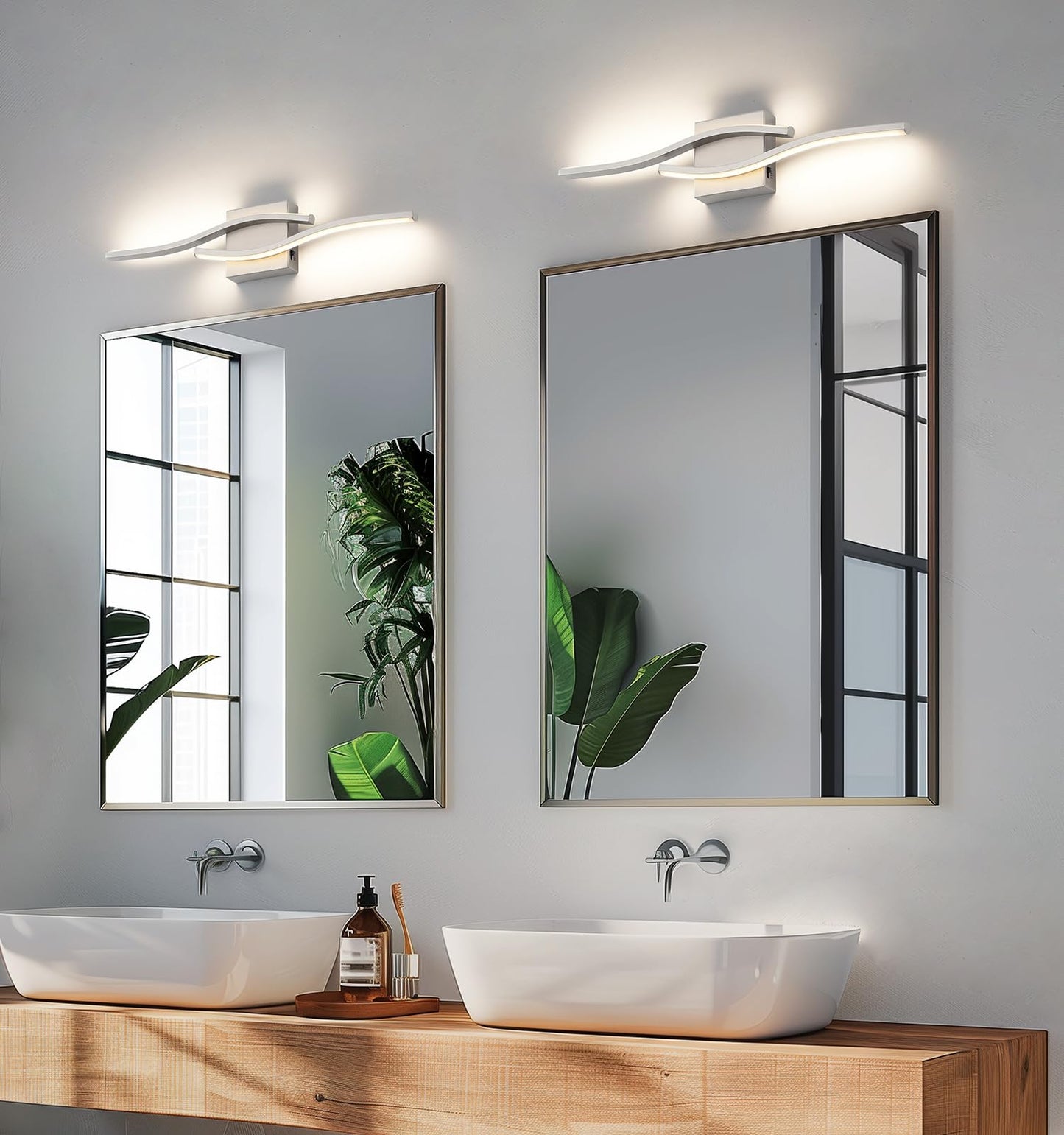 Joossnwell 23" Brushed Nickel LED Bathroom Vanity Light, 5CCT Dimmable Modern Wall Fixture Over Mirror