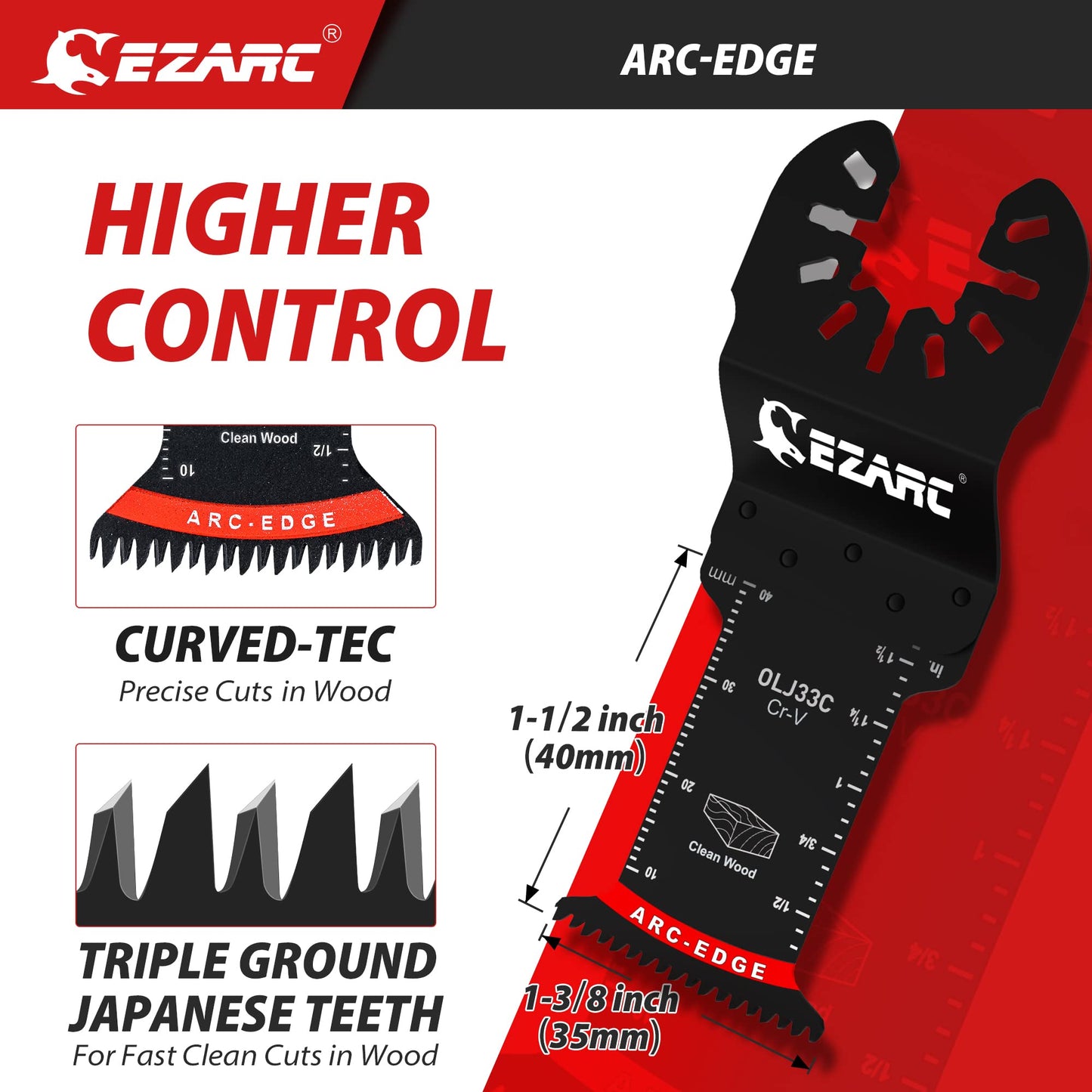EZARC Japanese Tooth Oscillating Saw Blade, 5 PCS Arc Edge Oscillating Multitool Blades Clean Cut for Wood, Plastic