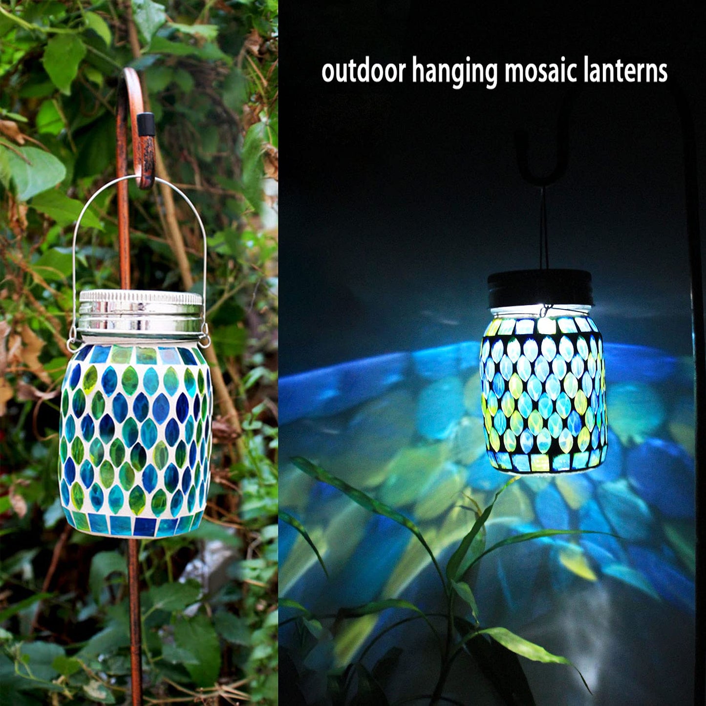 Mosaic Solar Outdoor Hanging Lanterns, Waterproof Garden & Patio Lights, Xmas & Halloween Decor, Gifts for Women, Mom, Grandma