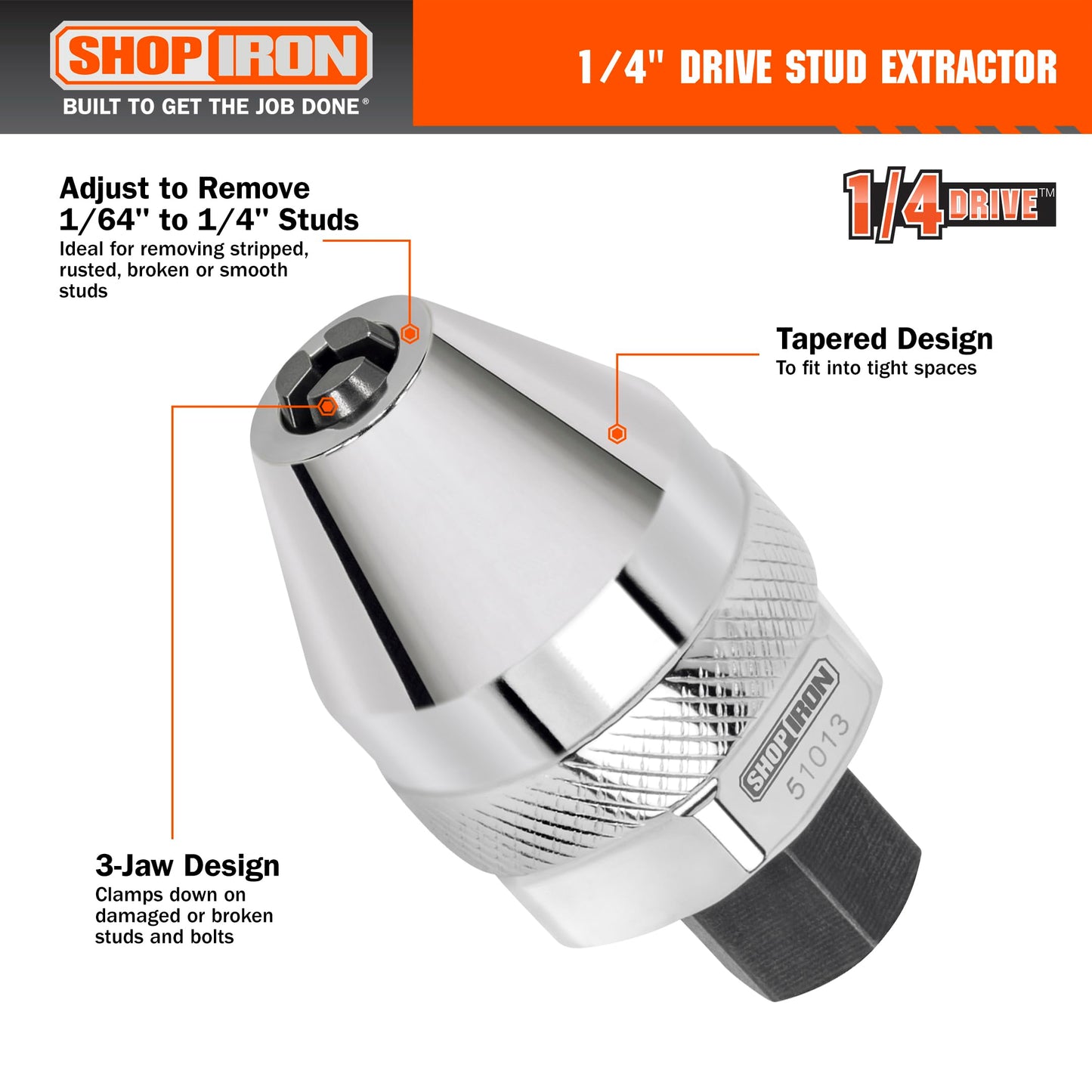 Shop Iron 51013 1/4-Inch Drive Mini Damaged Bolt and Stud Extractor | Works on 1/64-Inch-1/4-Inch Studs