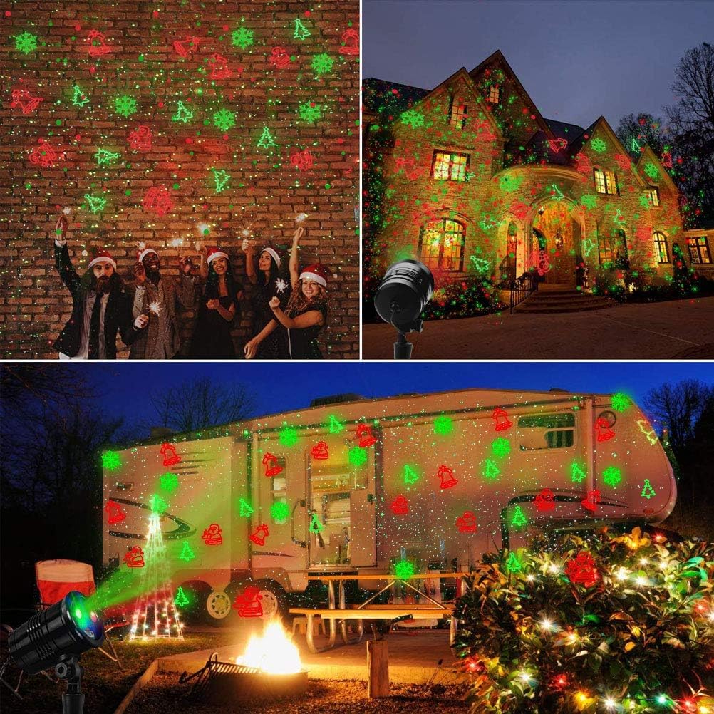 Christmas Projector Lights Outdoor – Red & Green Star Laser Spotlight with 360° Coverage, Wireless Remote for Garden, Patio & Wall Decor