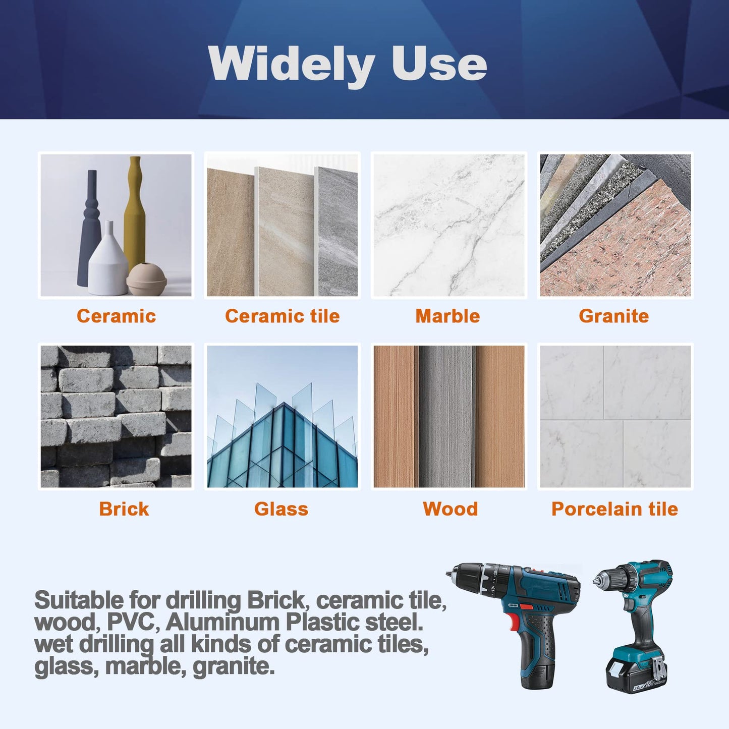 BRSCHNITT 1/4" Diamond Drill Bit Set, 5pcs Masonry Bits for Porcelain, Tile, Ceramic, Stone, Granite, Marble, Hex Shank Hole Saw