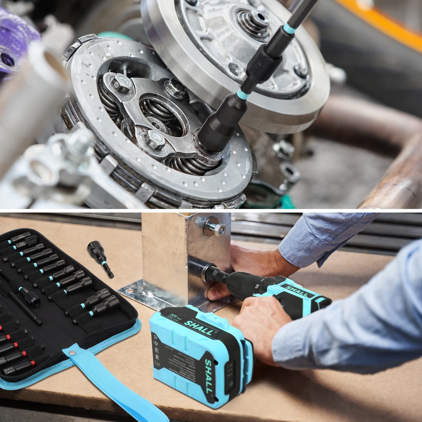 SHALL 29PCS Magnetic Nut Driver Set, 1/4" Hex Impact Drill Bits, SAE & Metric Cr-V Steel, Quick-Release Extensions & Storage Bag