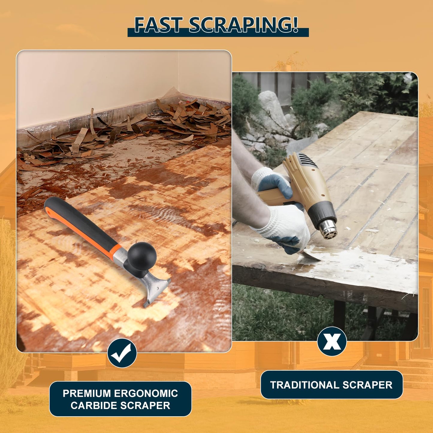 Premium 2.5" Ergonomic Carbide Scraper, Heavy-Duty Paint & Floor Scraper for Varnish, Glue, Rust, Paint, Resin, Stains, Putty & Scratches