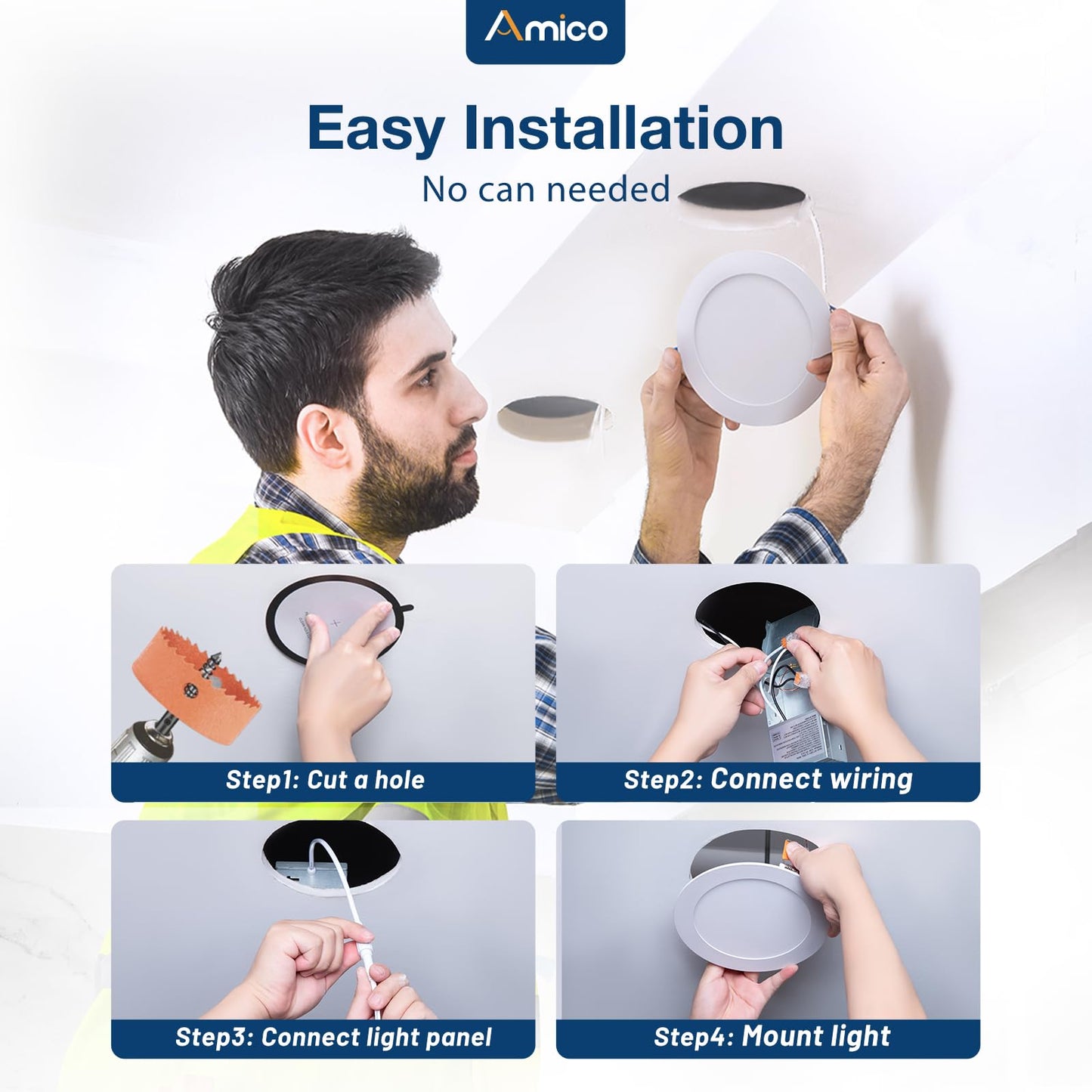 Amico 48-Pack 6" Ultra-Thin LED Recessed Ceiling Light, 5CCT 2700K-5000K, 12W Dimmable Canless Downlight, 1050 Lumens, ETL/FCC