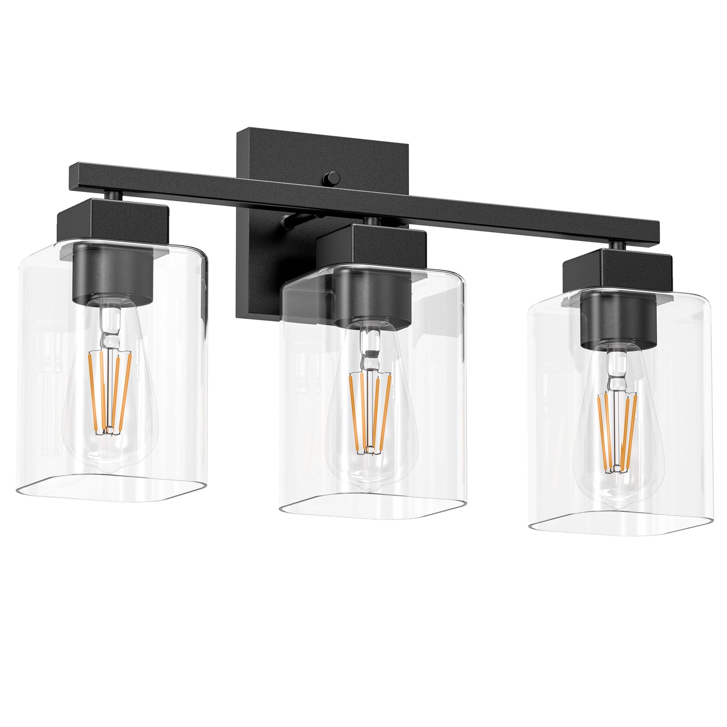 Espird Matte Black 3-Light Bathroom Vanity Light, Square Wall Sconce with Clear Glass Shades, UL Certified, E26 Socket (Bulbs Not Included)