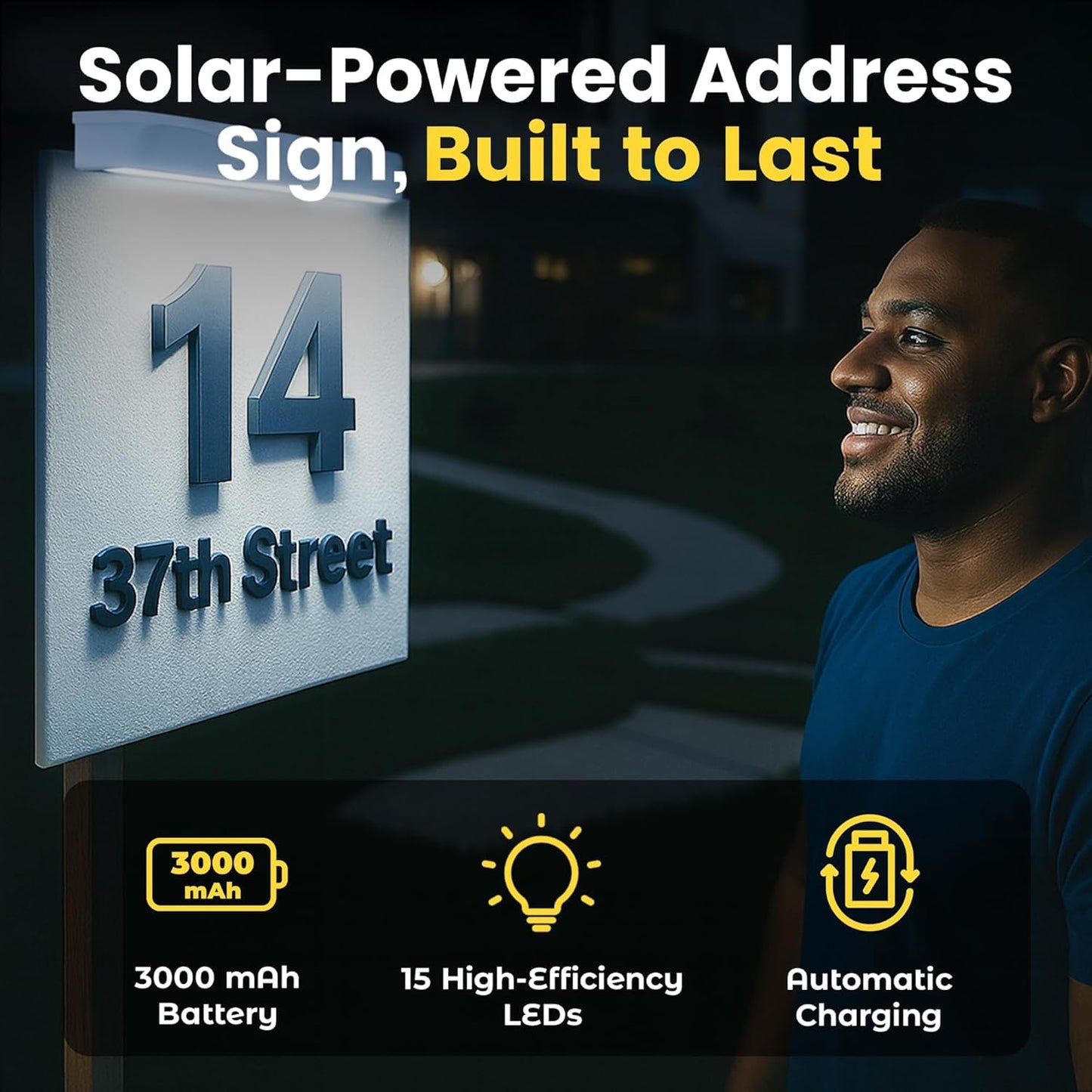 Brighticonics 2pck Solar Address Sign Light – IP65 Waterproof LED Lighted House Numbers – Easy Install, Auto Dusk-Dawn ON/Off, Outdoor Solar Address Signs for Yard, Homes, Business - Cold White 6000K