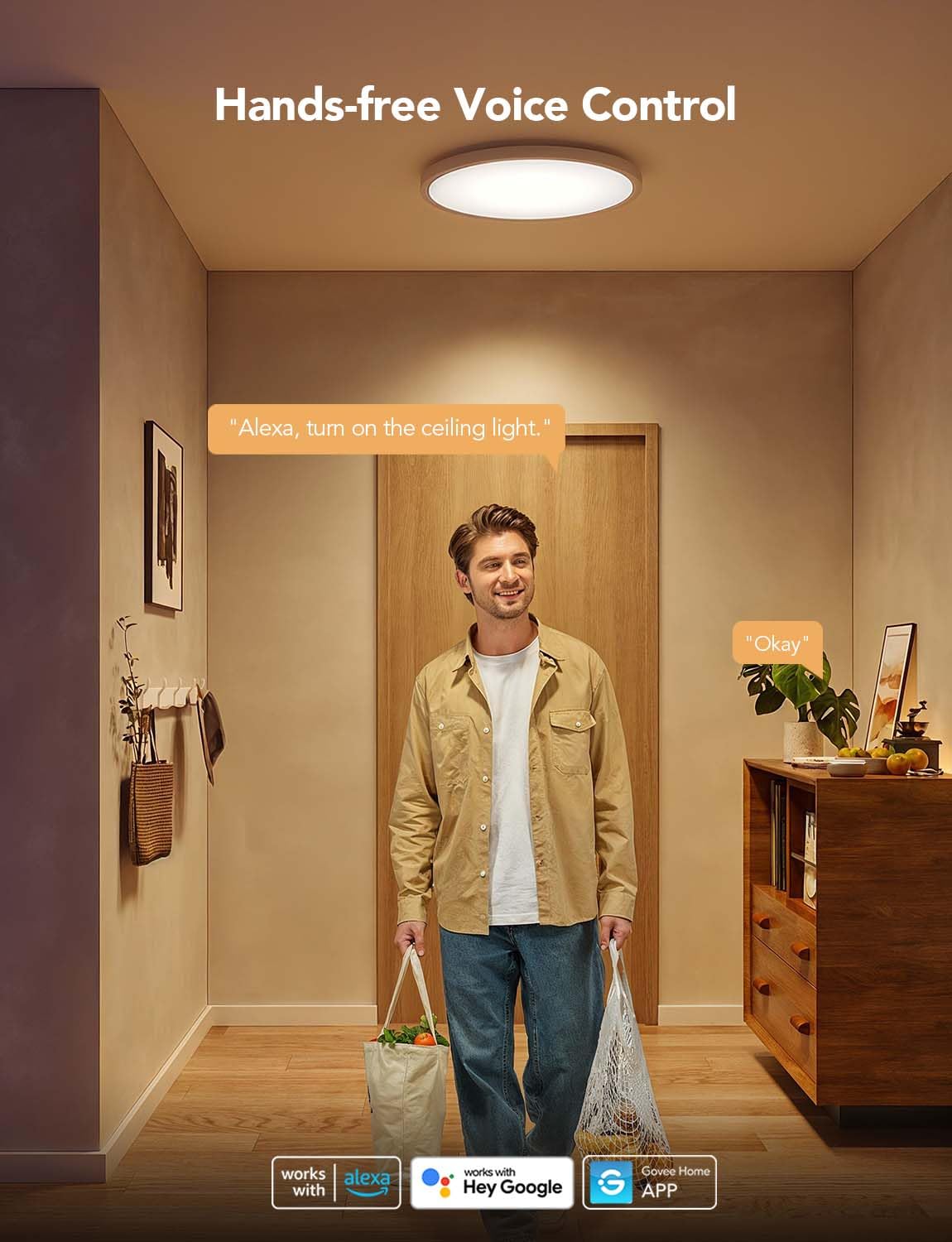 Govee 12" Smart RGBIC LED Ceiling Light, 2400LM Flush Mount, DIY Colors, Alexa Compatible, 2200K-6500K for Bedroom & Living Room